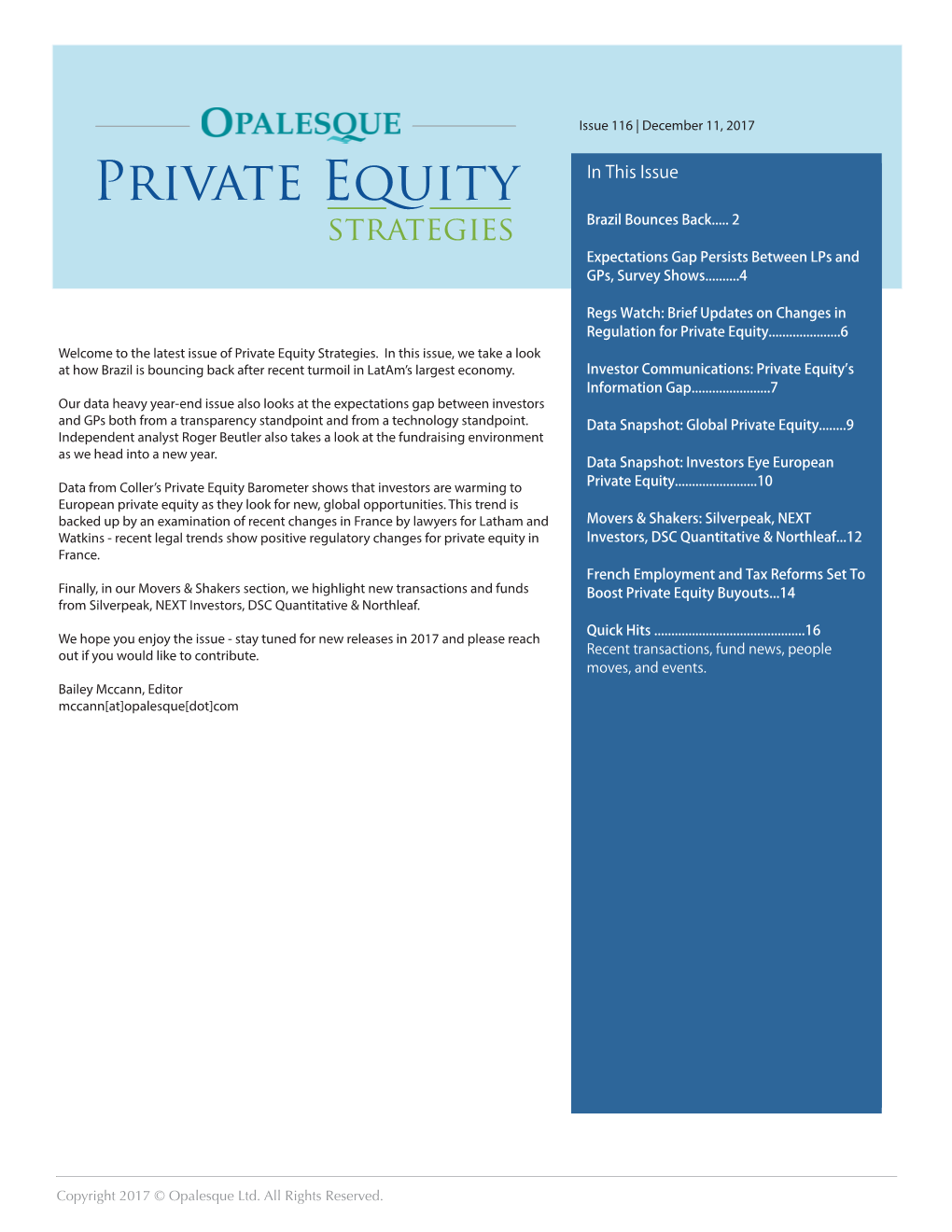 Private Equity Strategies Issue 116 | December 11, 2017 11