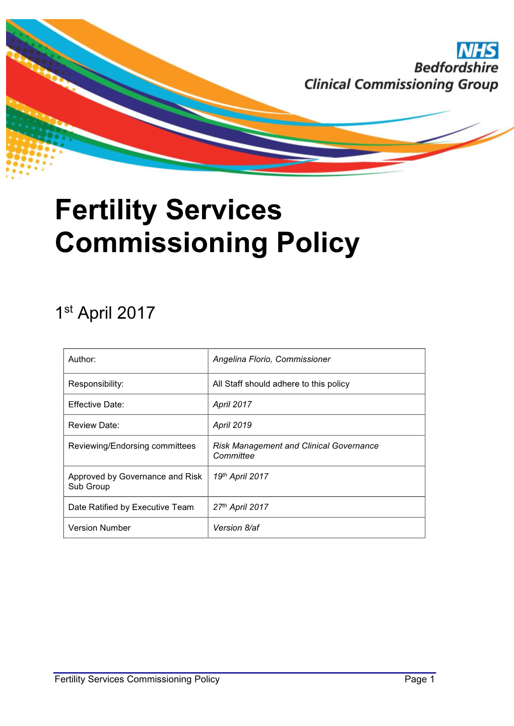 Fertility Commissioning Policy