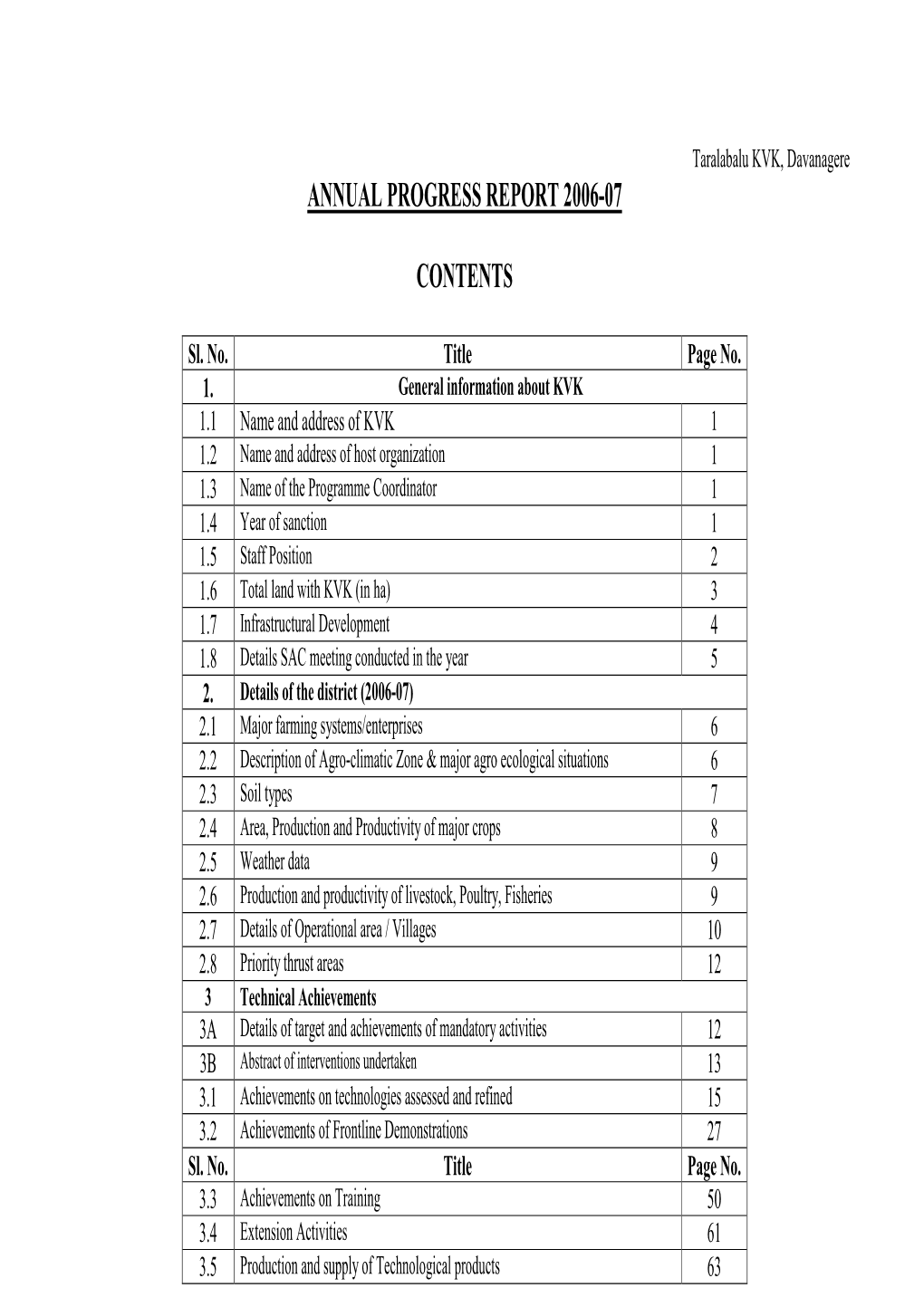 Annual Progress Report 2006-07 Contents