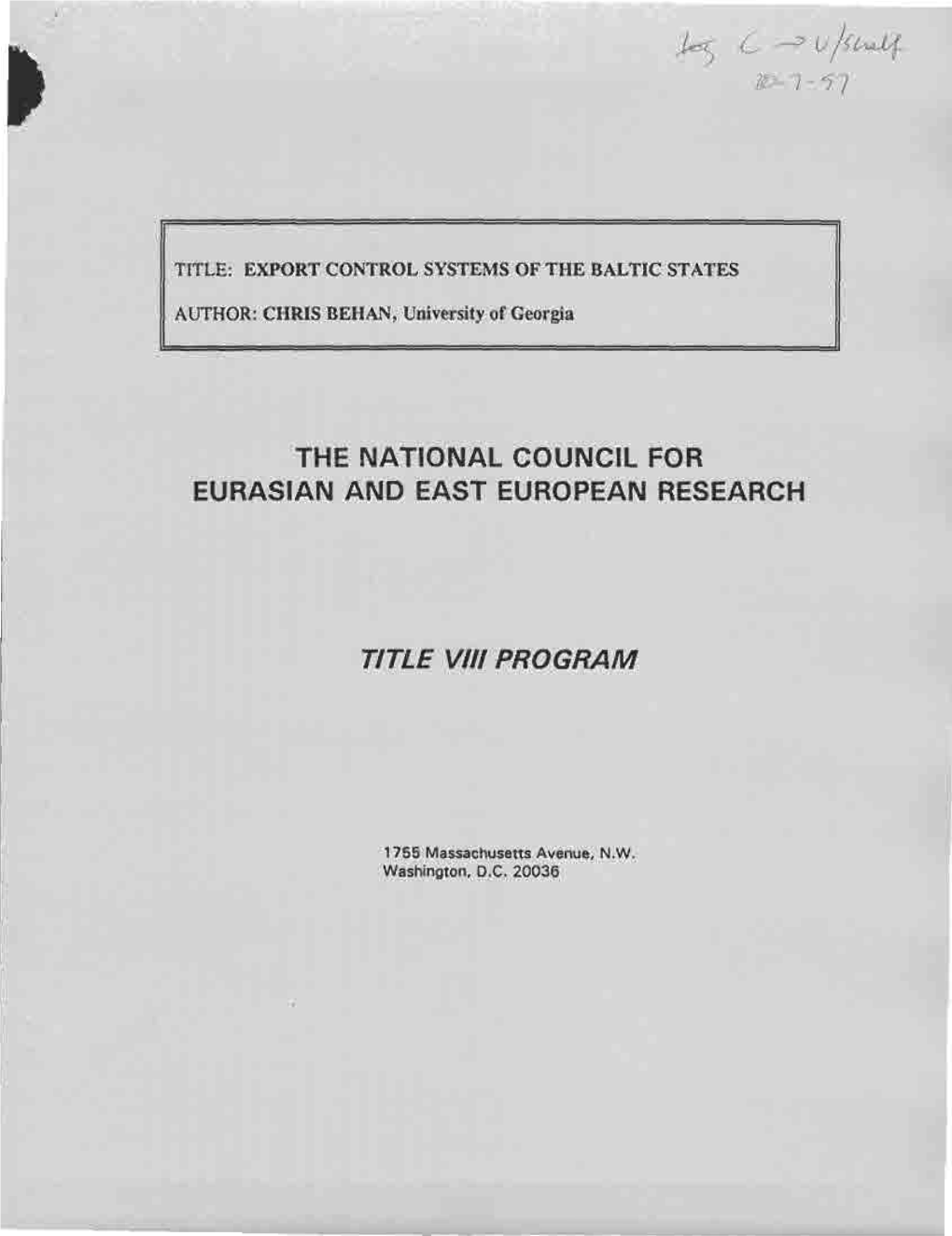 Export Control Systems of the Baltic States