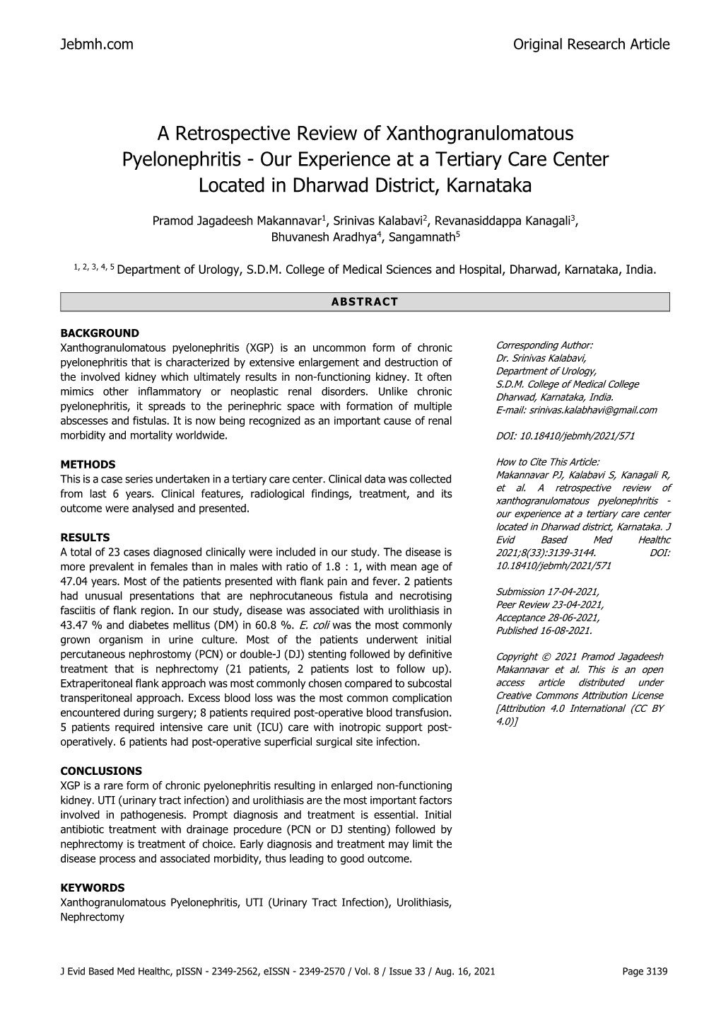 A Retrospective Review of Xanthogranulomatous Pyelonephritis - Our Experience at a Tertiary Care Center Located in Dharwad District, Karnataka