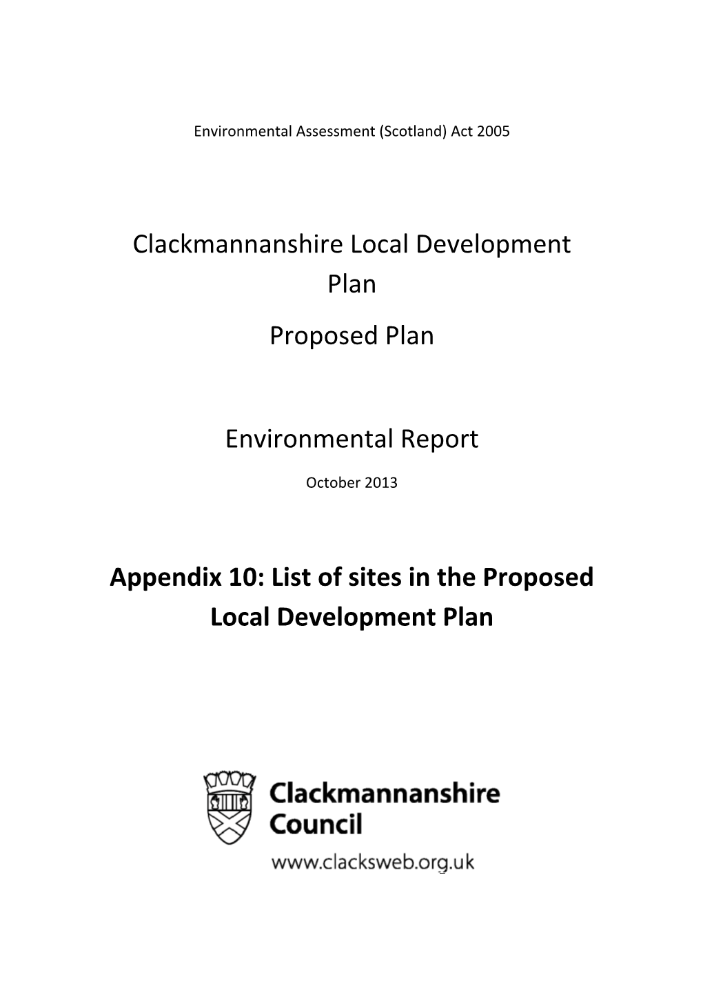 Clackmannanshire Local Development Plan Proposed Plan