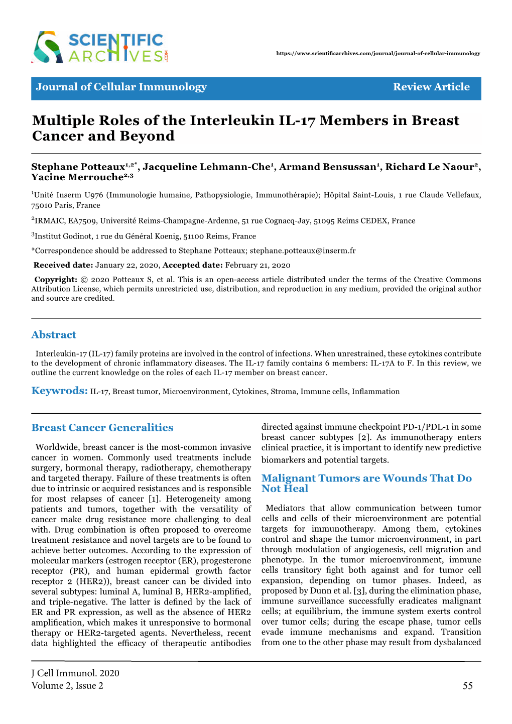 Multiple Roles of the Interleukin IL-17 Members in Breast Cancer and Beyond. J Cell Immunol