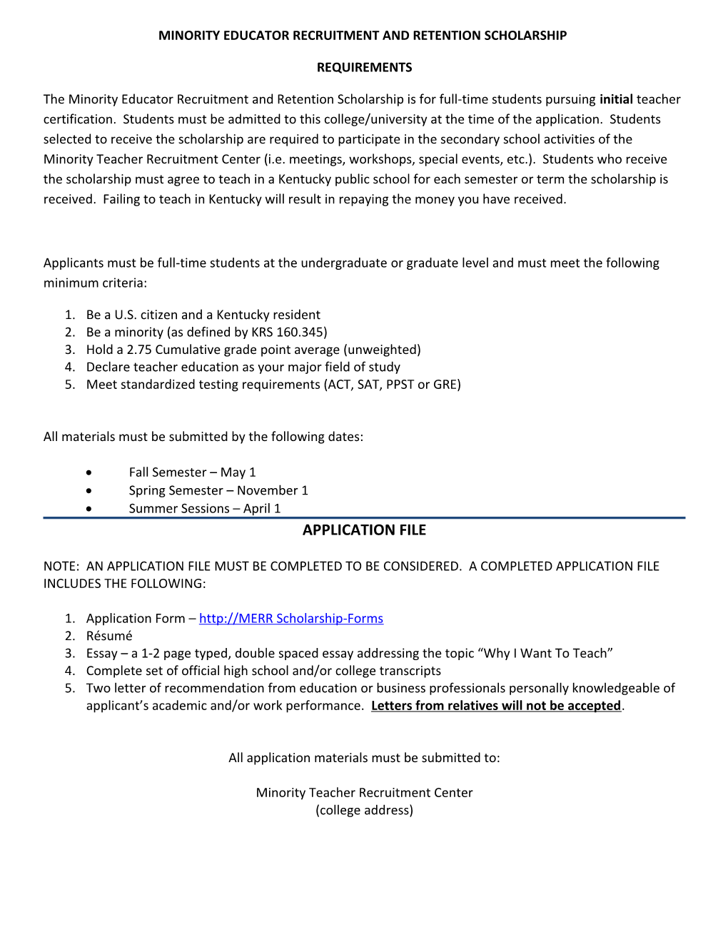 Minority Educator Recruitment and Retention Scholarship