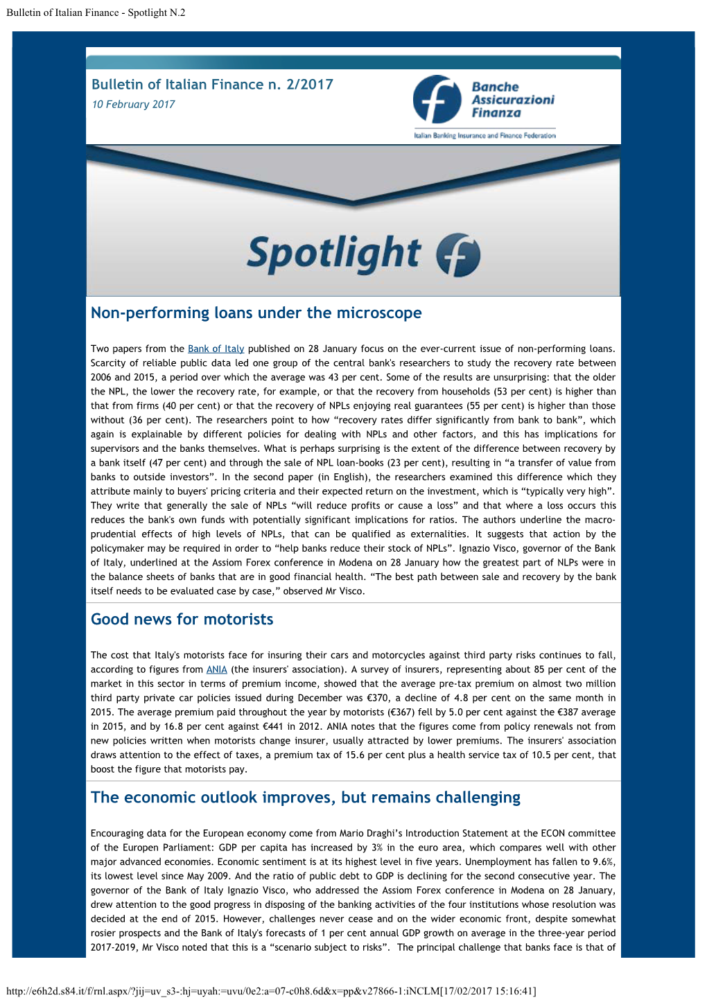 Bulletin of Italian Finance - Spotlight N.2