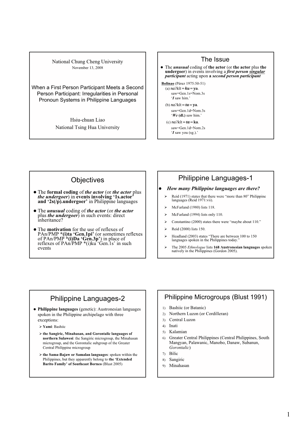 Objectives Philippine Languages-1 Philippine Languages-2