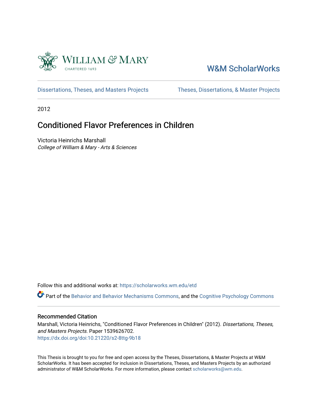 Conditioned Flavor Preferences in Children