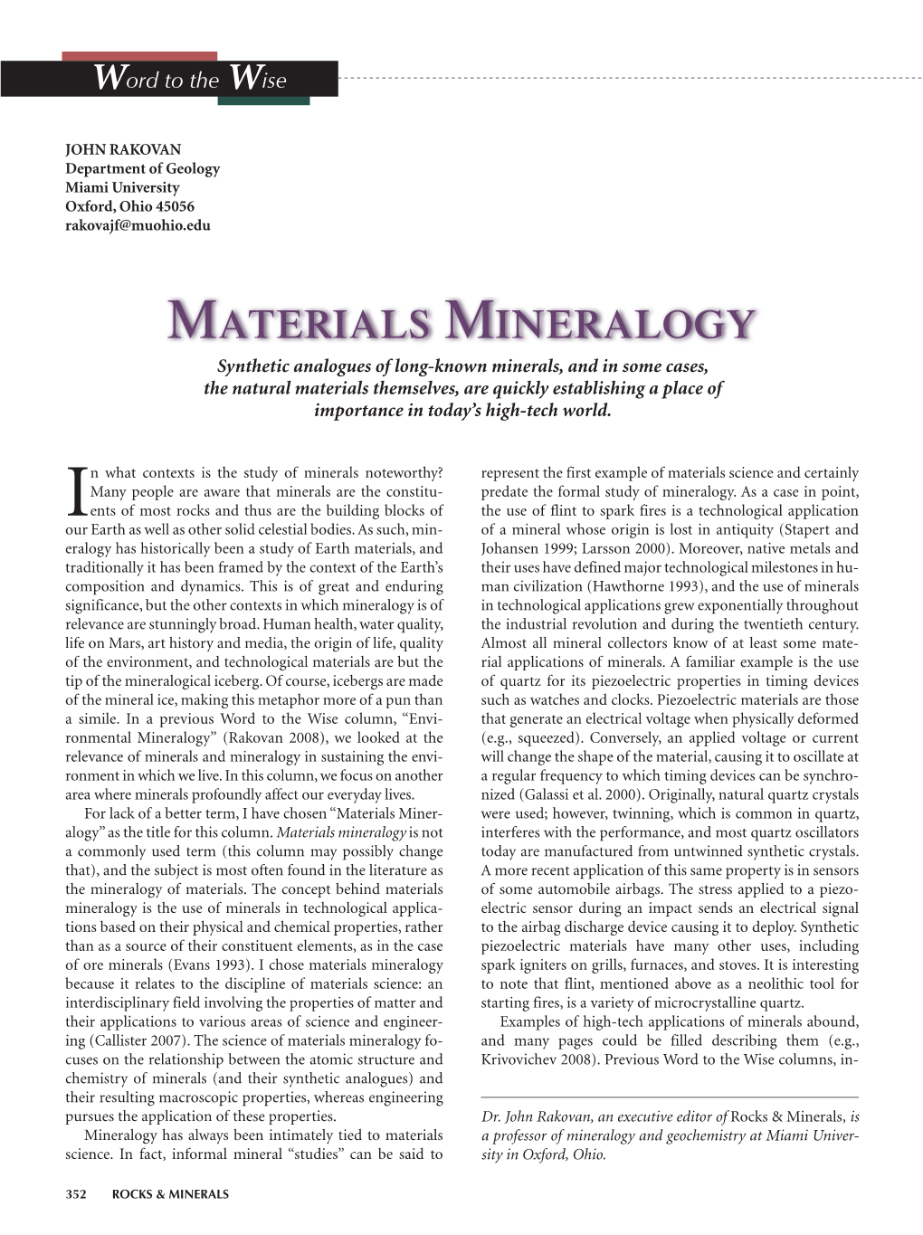 Materials Mineralogy