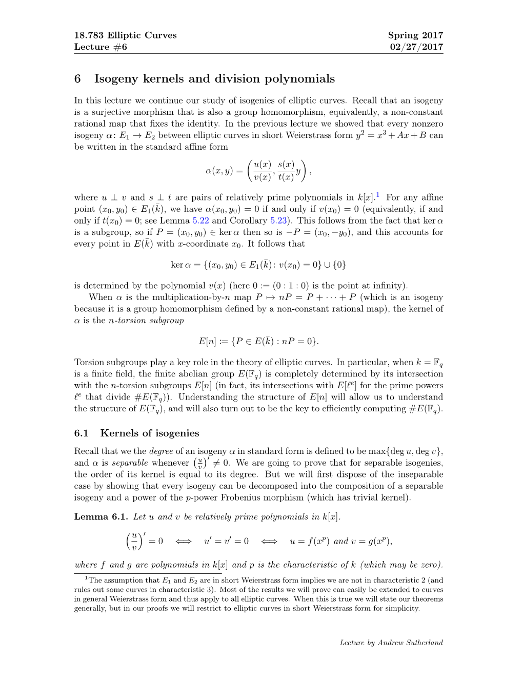 6 Isogeny Kernels and Division Polynomials