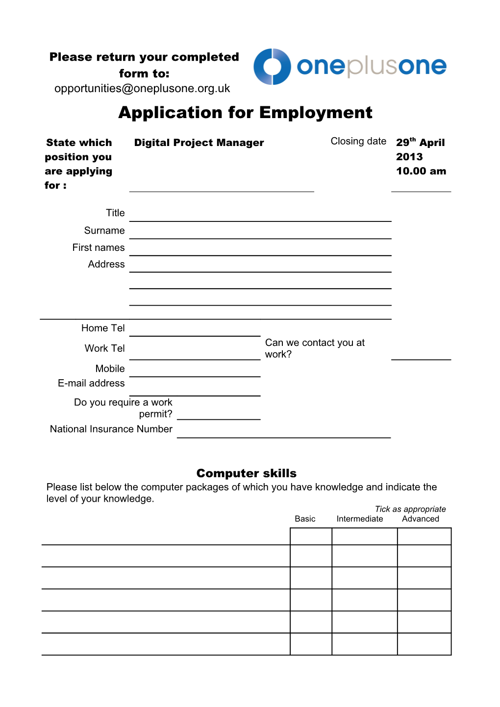 Vacancy Application Form