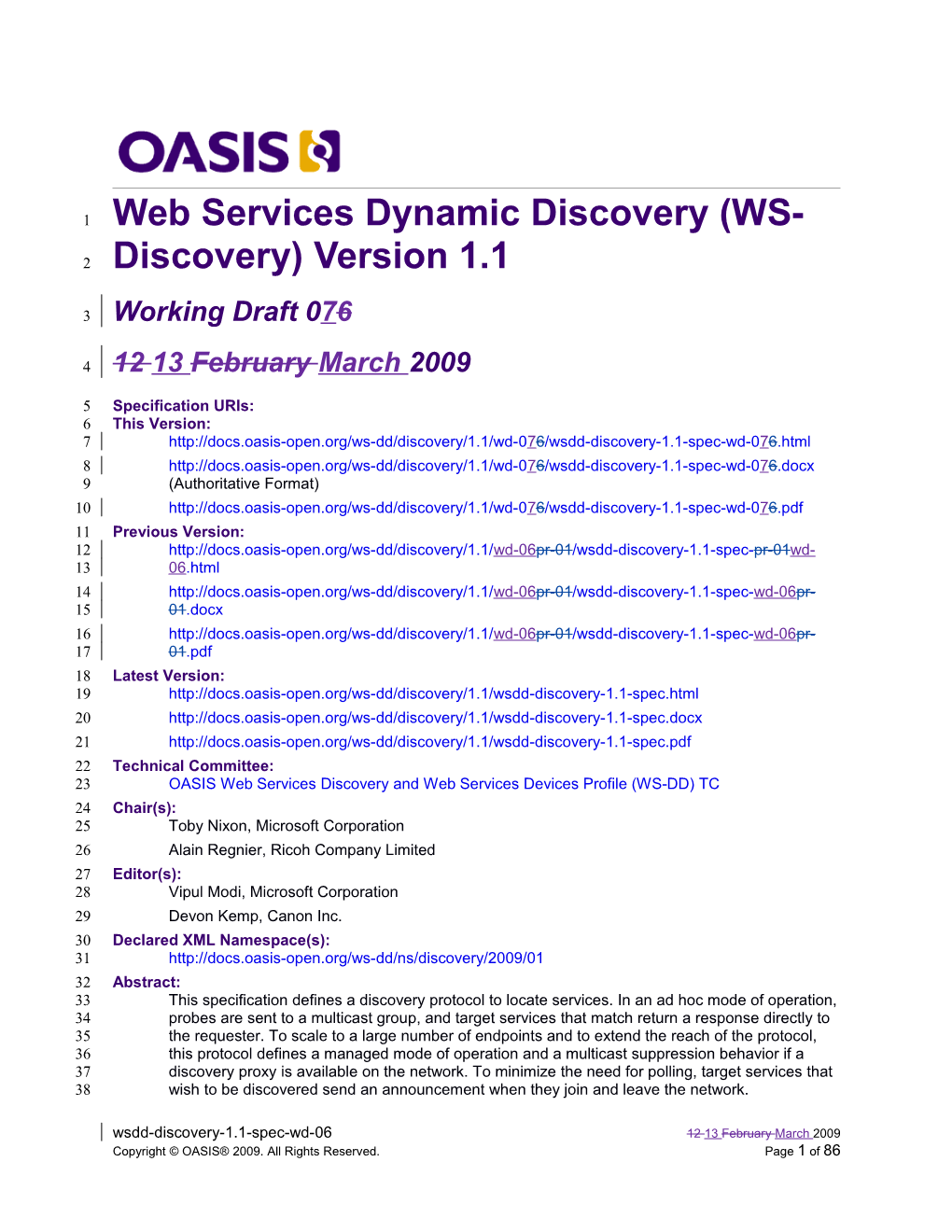 OASIS Web Services Dynamic Discovery (WS-Discovery) Version 1.1