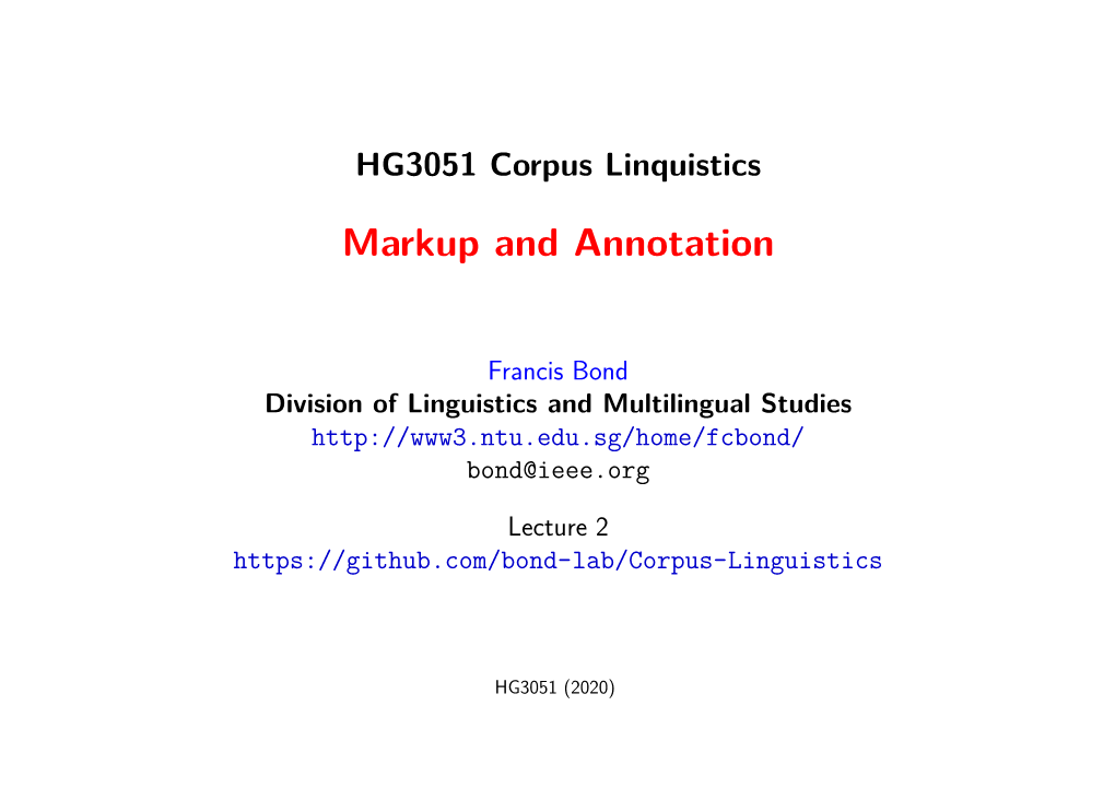 Lecture 2: Markup and Annotation