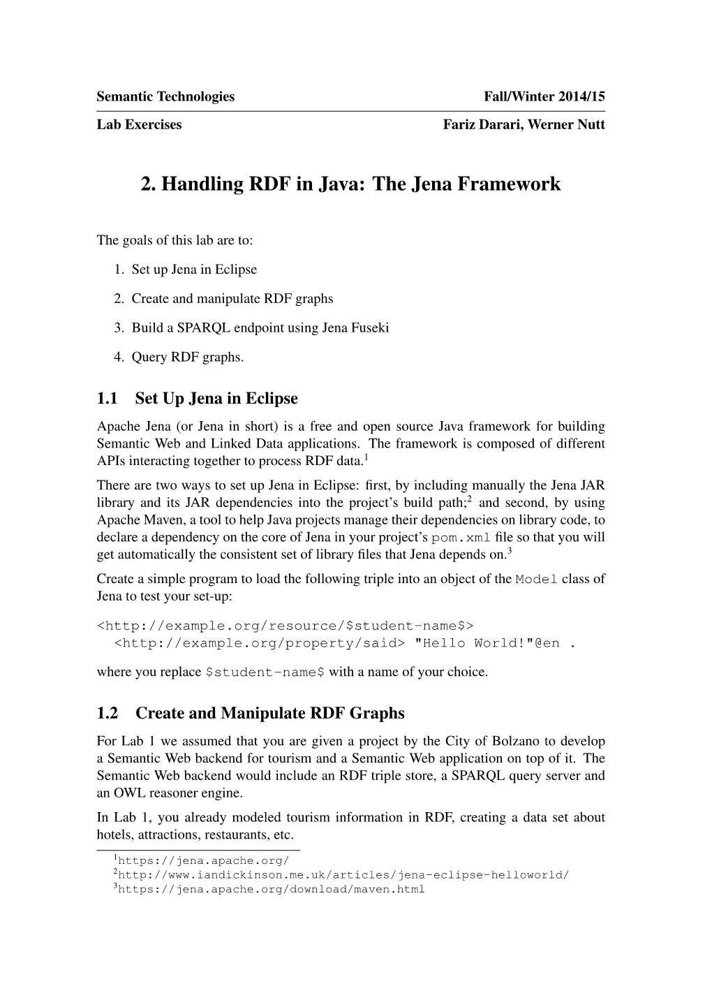 2. Handling RDF in Java: the Jena Framework