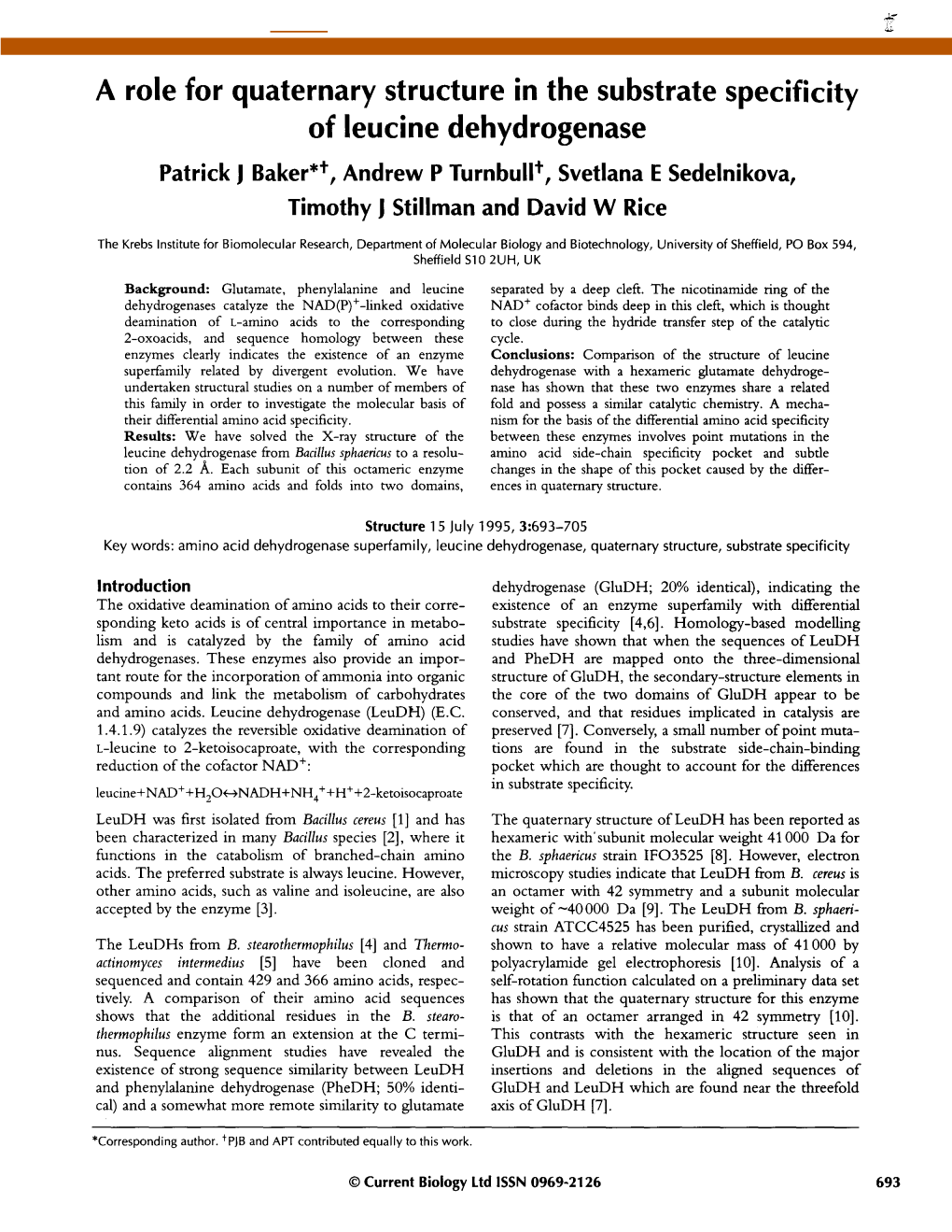 A Role for Quaternary Structure in the Substrate Specificity of Leucine