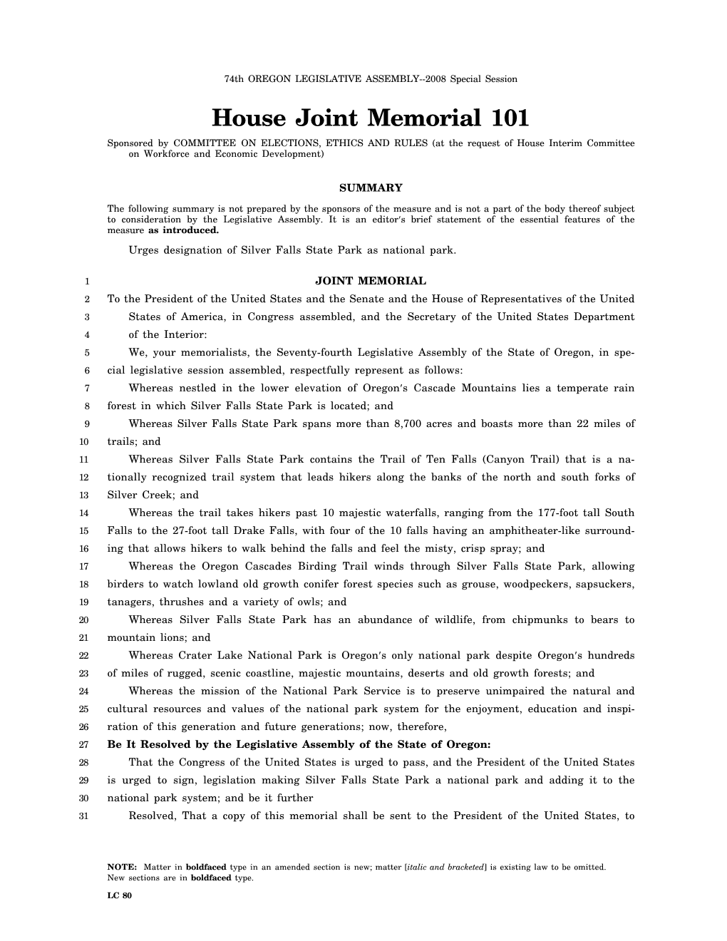 House Joint Memorial 101 Sponsored by COMMITTEE on ELECTIONS, ETHICS and RULES (At the Request of House Interim Committee on Workforce and Economic Development)