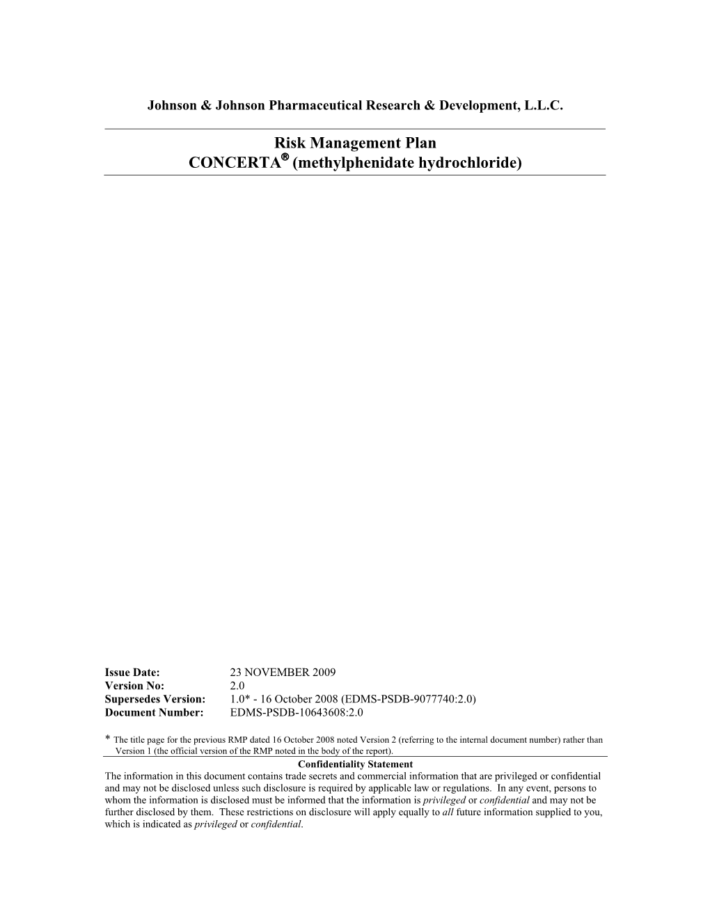 Risk Management Plan CONCERTA (Methylphenidate Hydrochloride)