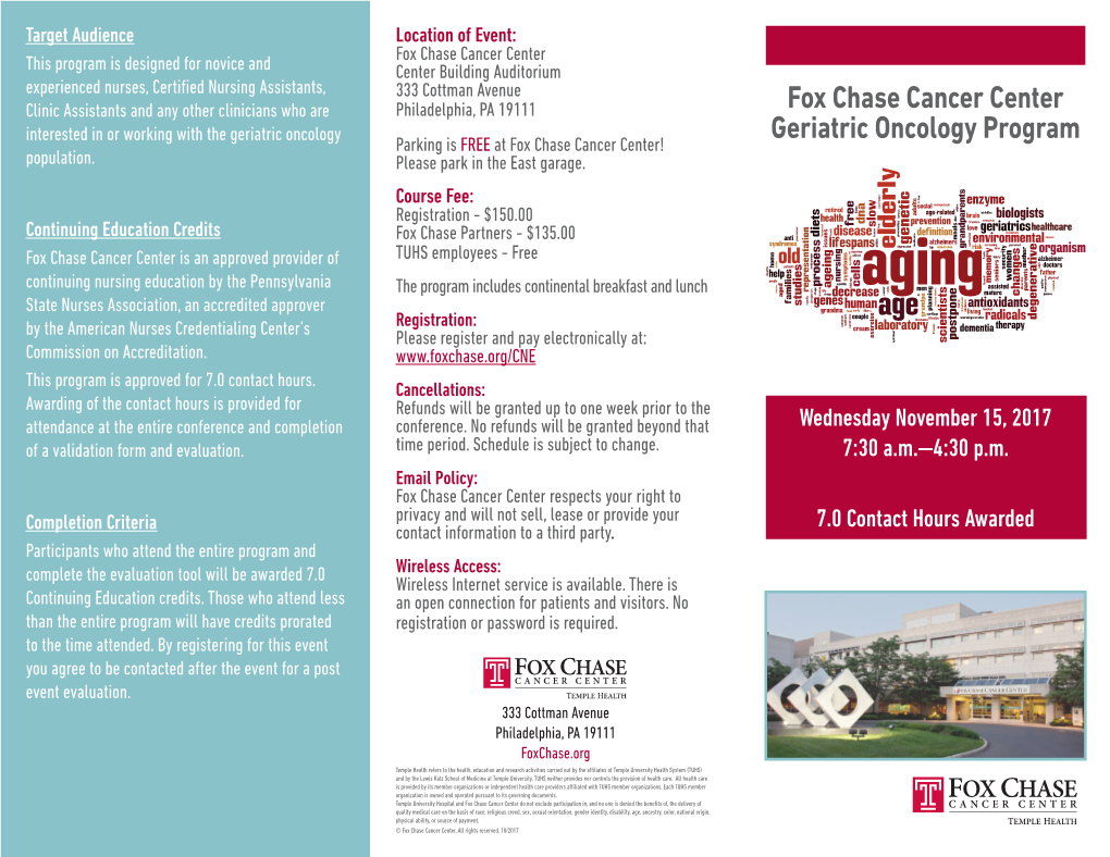 Fox Chase Cancer Center Geriatric Oncology Program