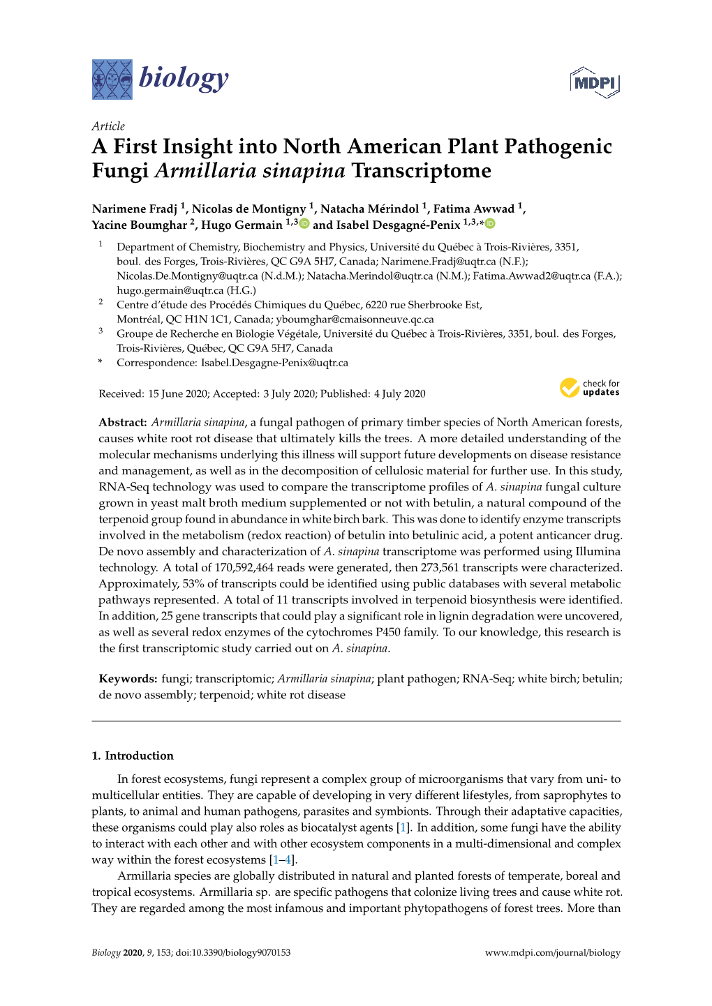 A First Insight Into North American Plant Pathogenic Fungi Armillaria Sinapina Transcriptome