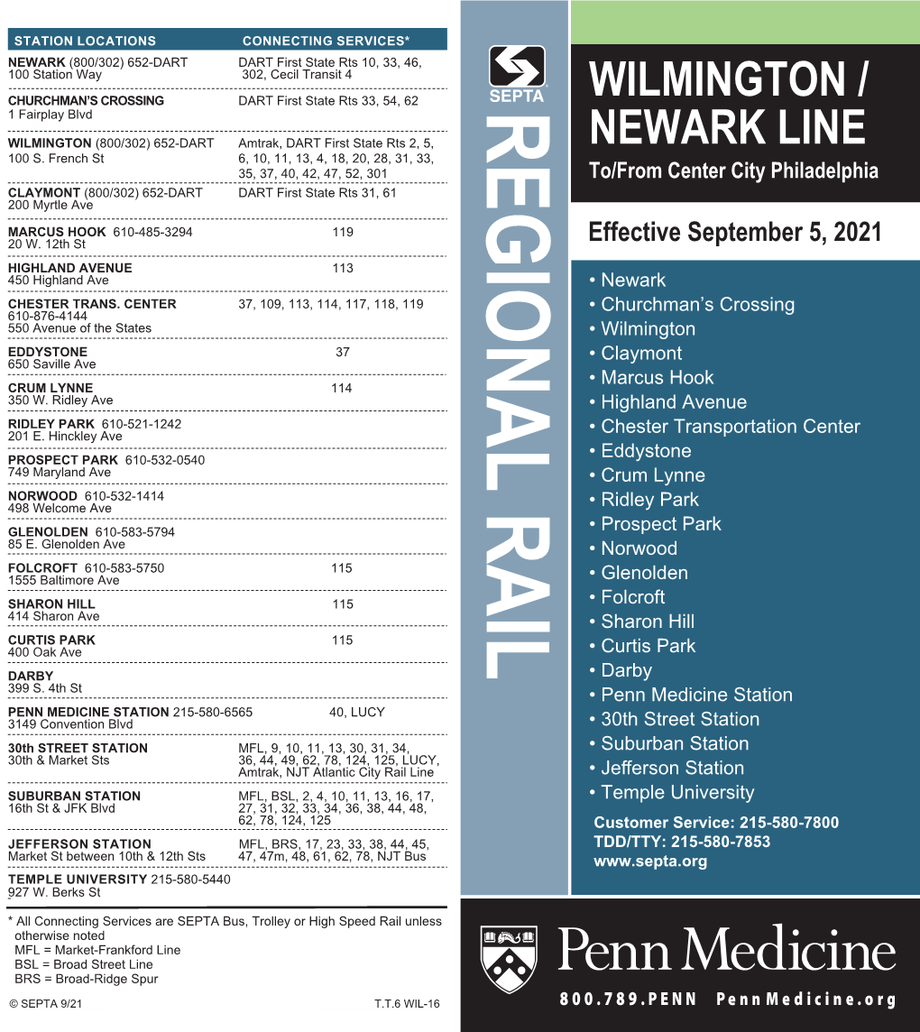 Wilmington/Newark Line PDF Schedule