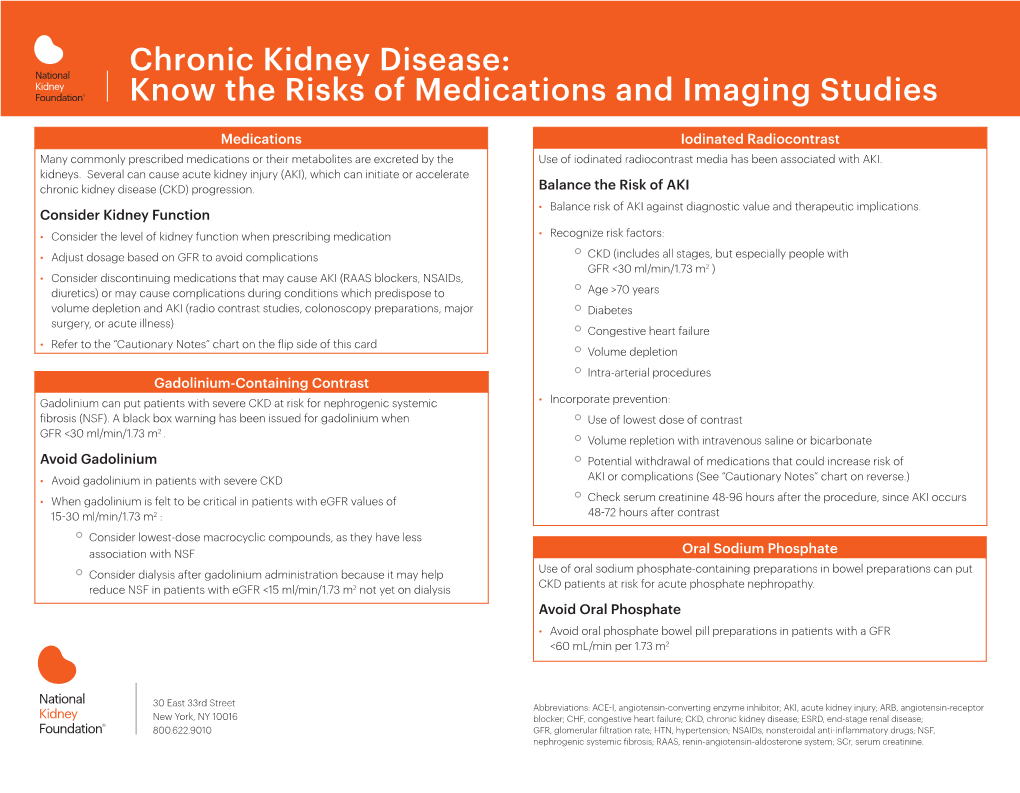 Chronic Kidney Disease: Know the Risks of Medications and Imaging Studies