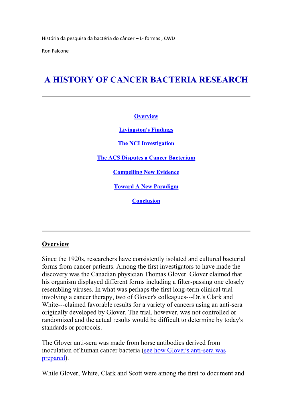 A History of Cancer Bacteria Research