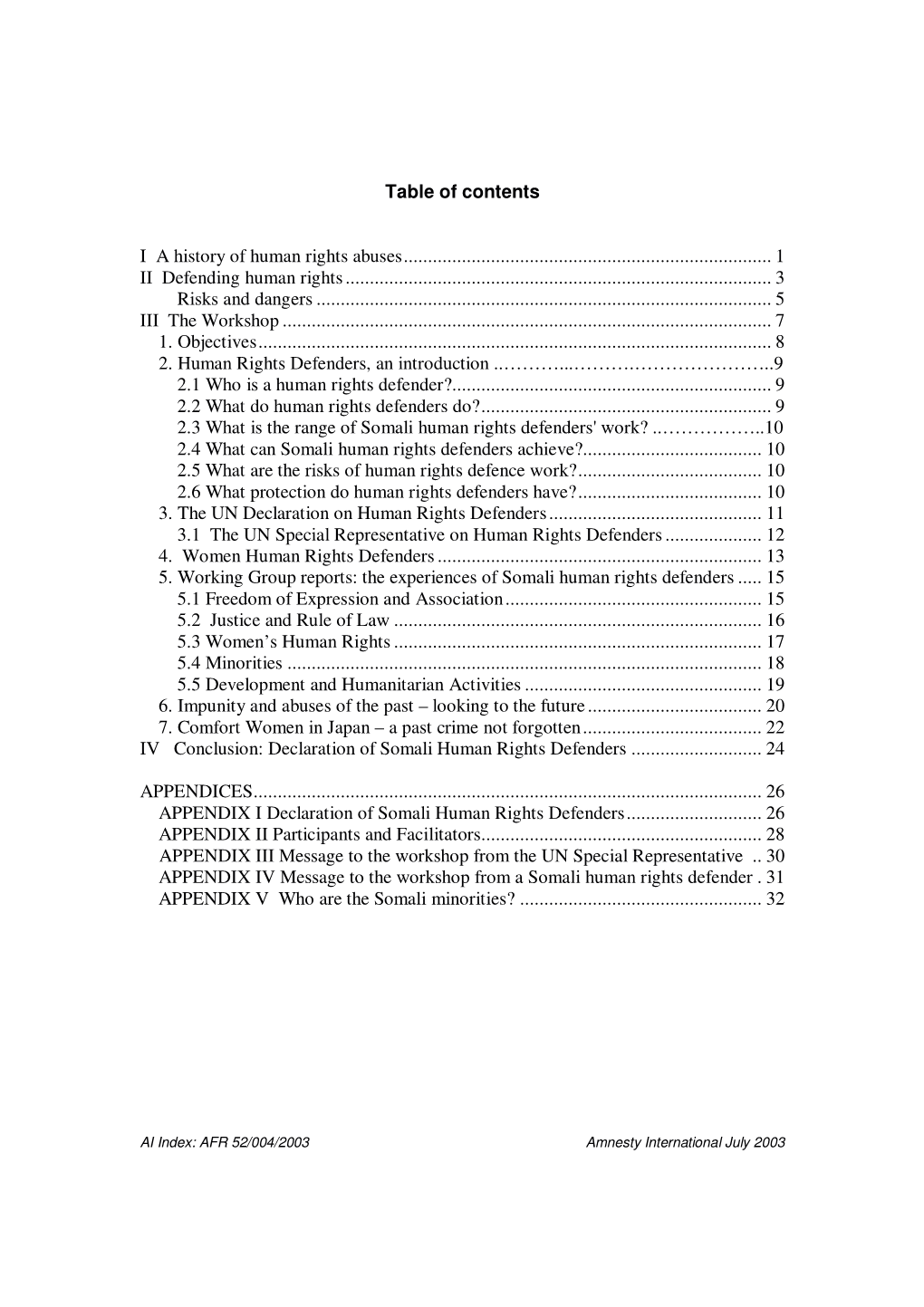 Table of Contents I a History of Human Rights Abuses