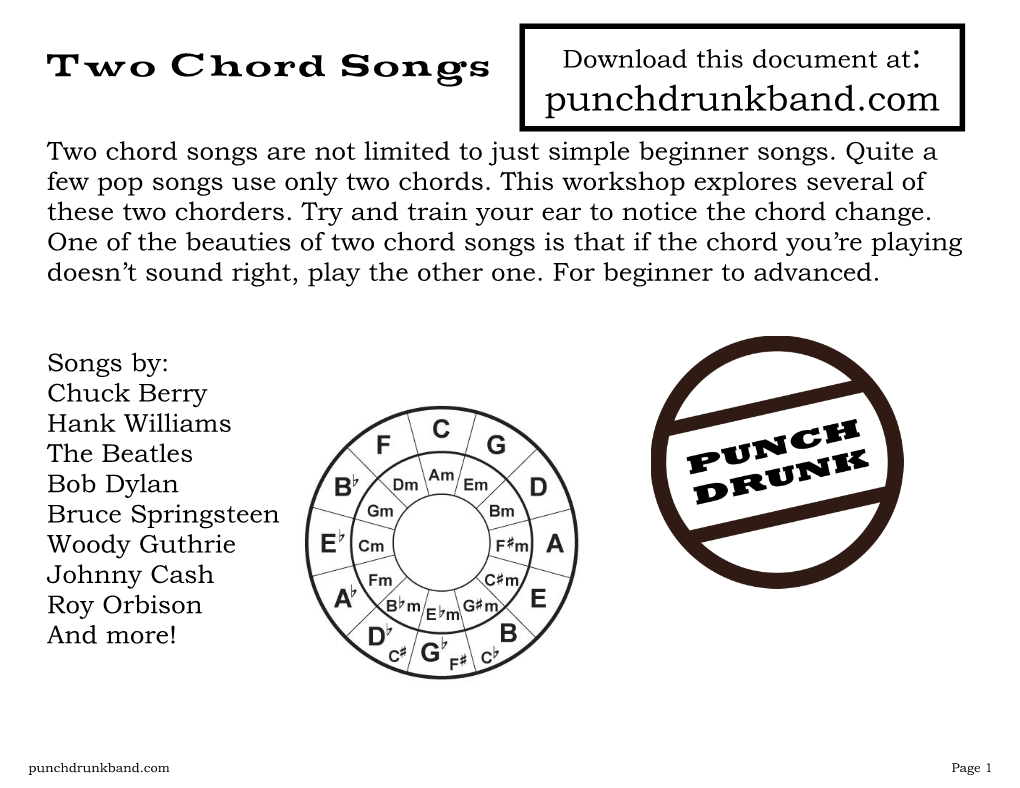 Two Chord Songs Download This Document At: Punchdrunkband.Com