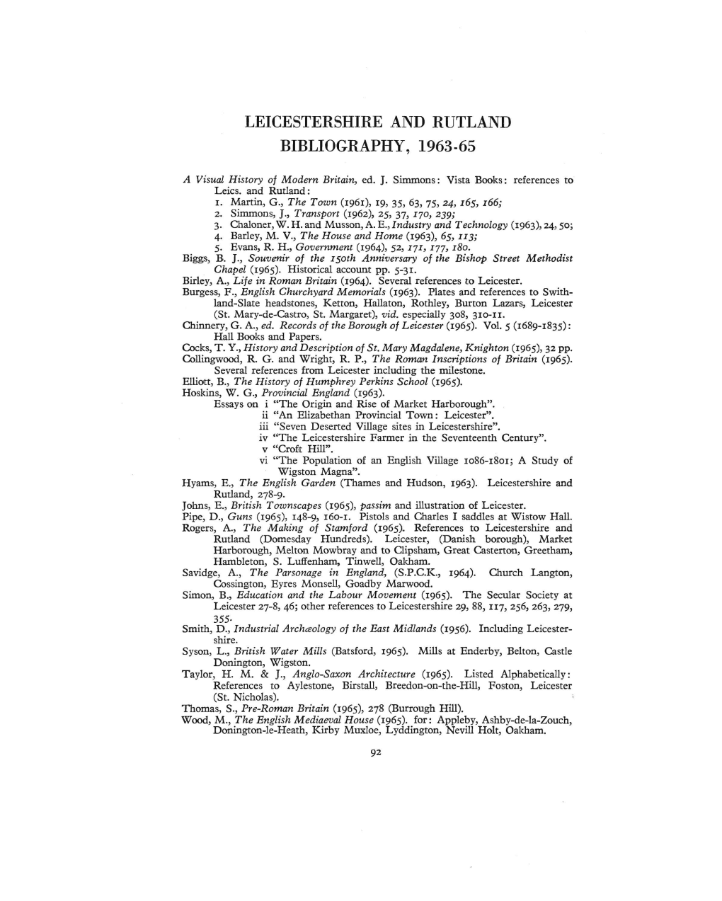 Leicestershire and Rutland Bibliography, 1963-65