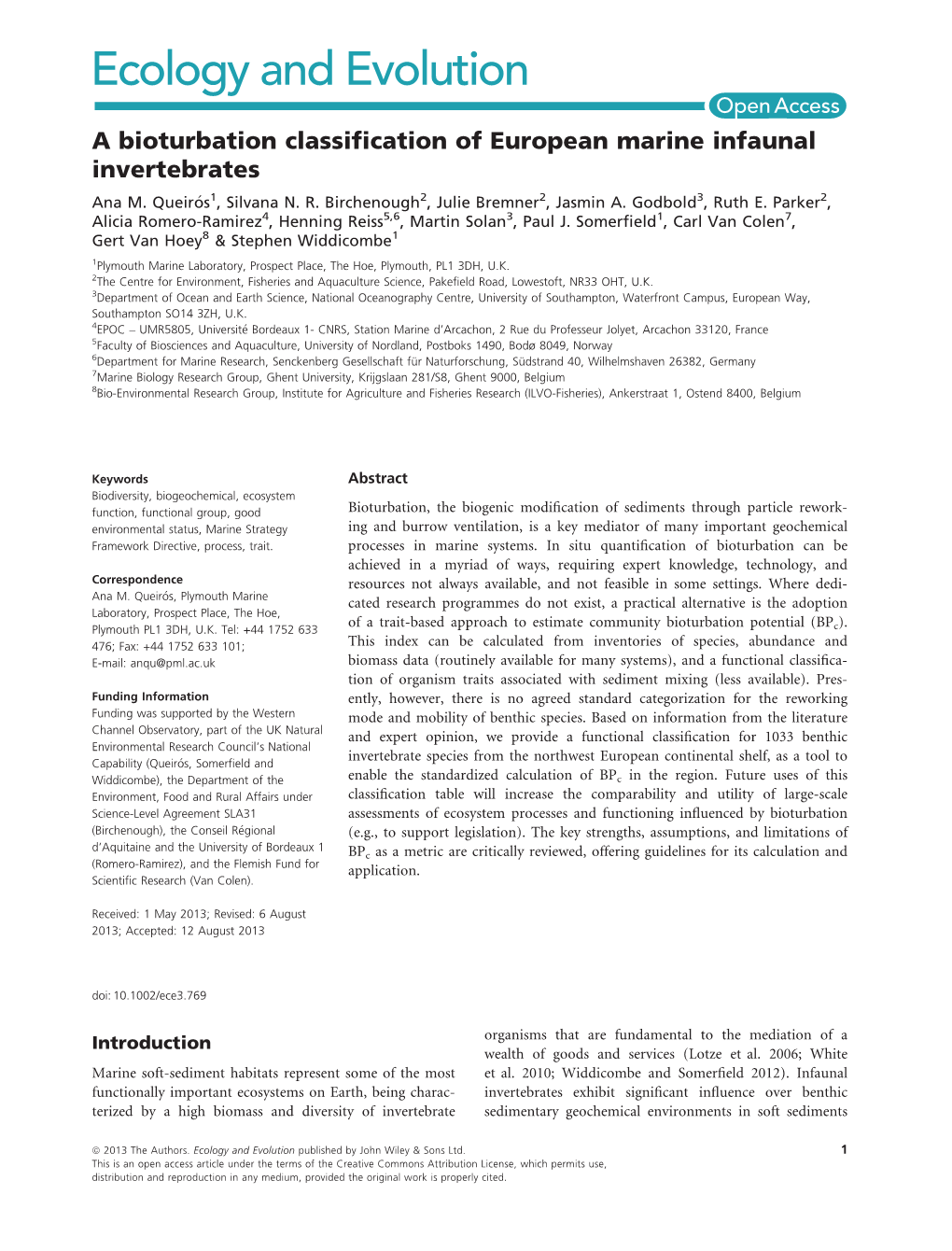 A Bioturbation Classification of European Marine Infaunal