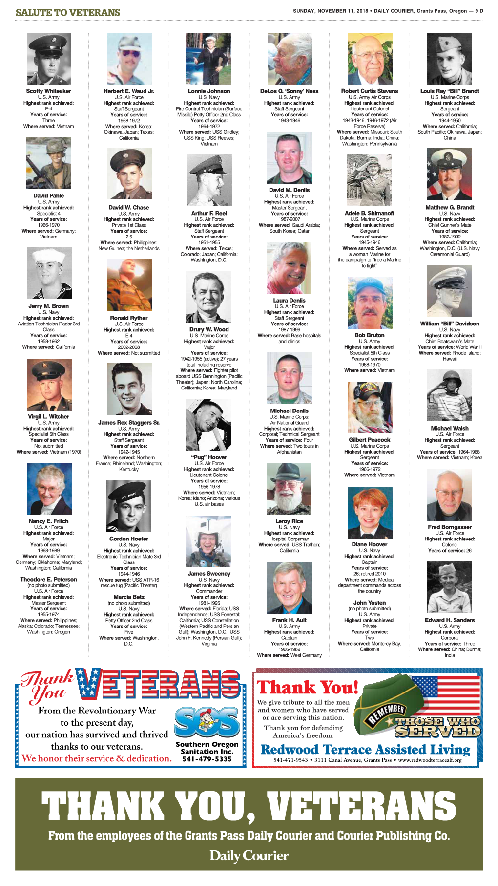 THANK YOU, VETERANS from the Employees of the Grants Pass Daily Courier and Courier Publishing Co