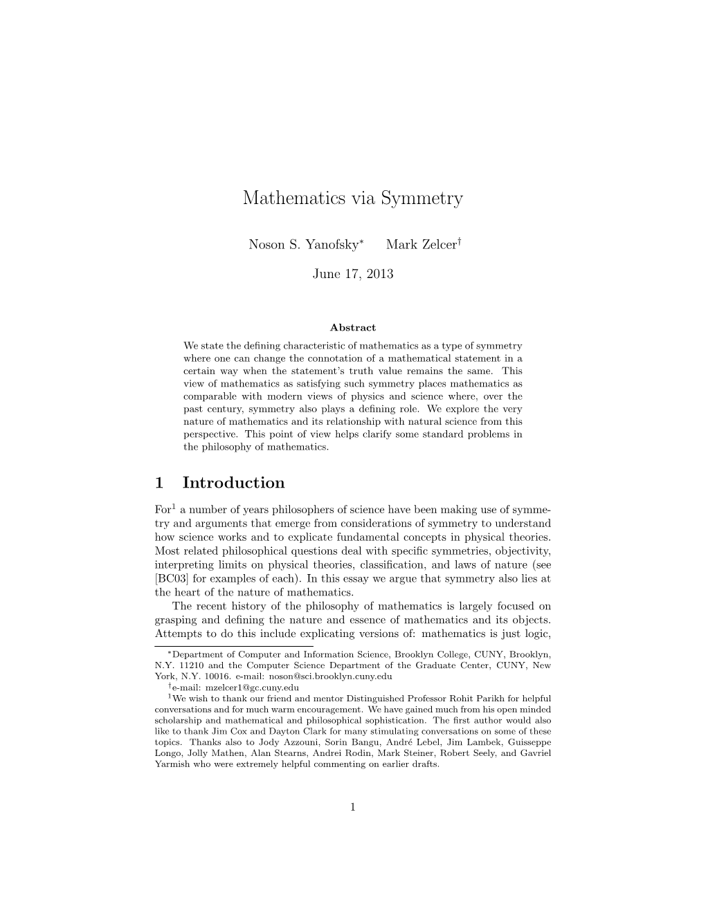 Mathematics Via Symmetry