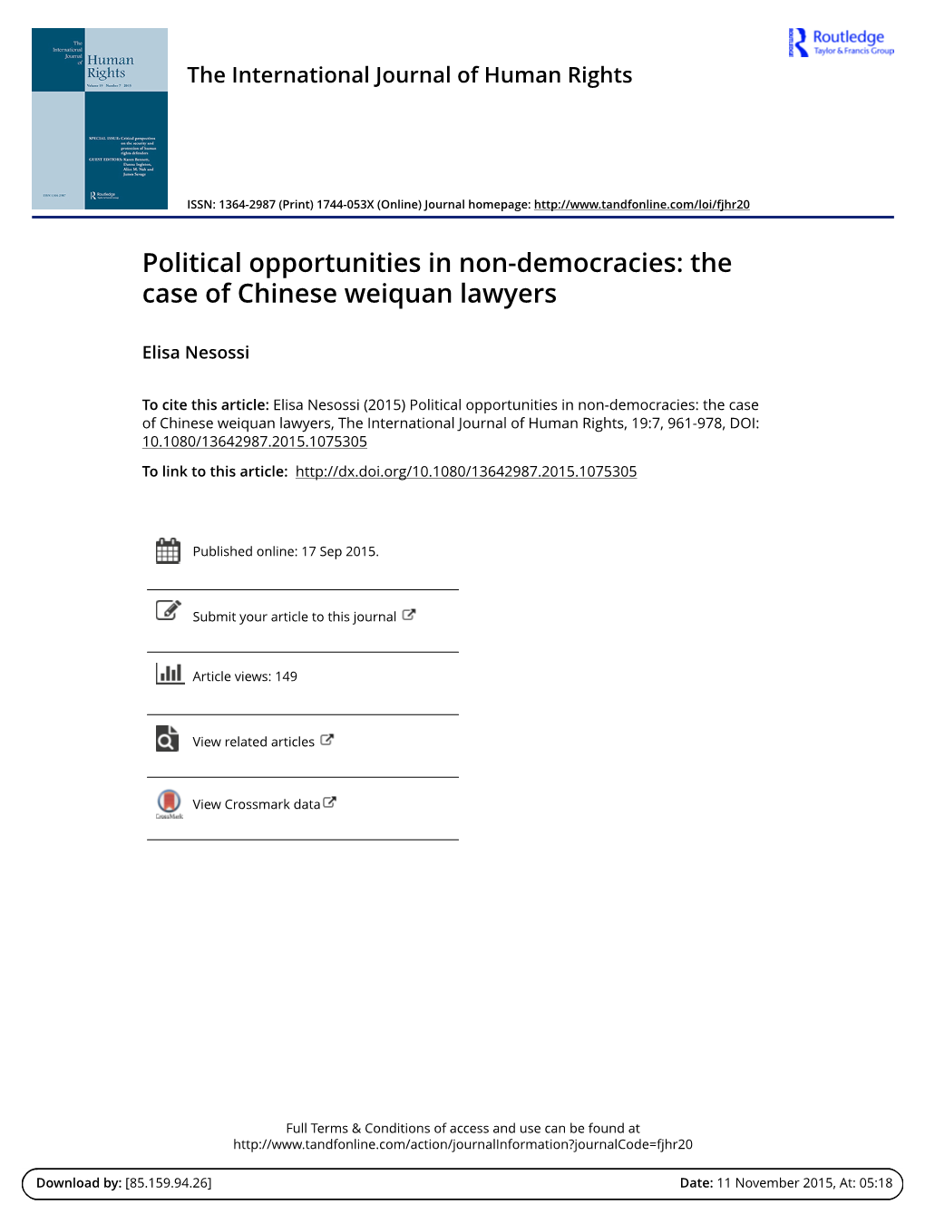 Political Opportunities in Non-Democracies: Tthe Case Of