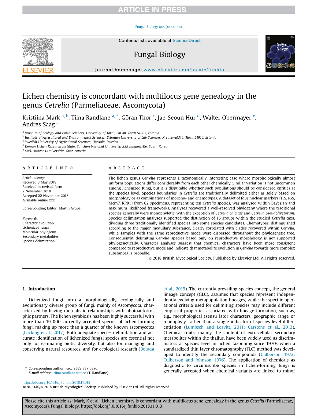 Lichen Chemistry Is Concordant with Multilocus Gene Genealogy in the Genus Cetrelia (Parmeliaceae, Ascomycota)