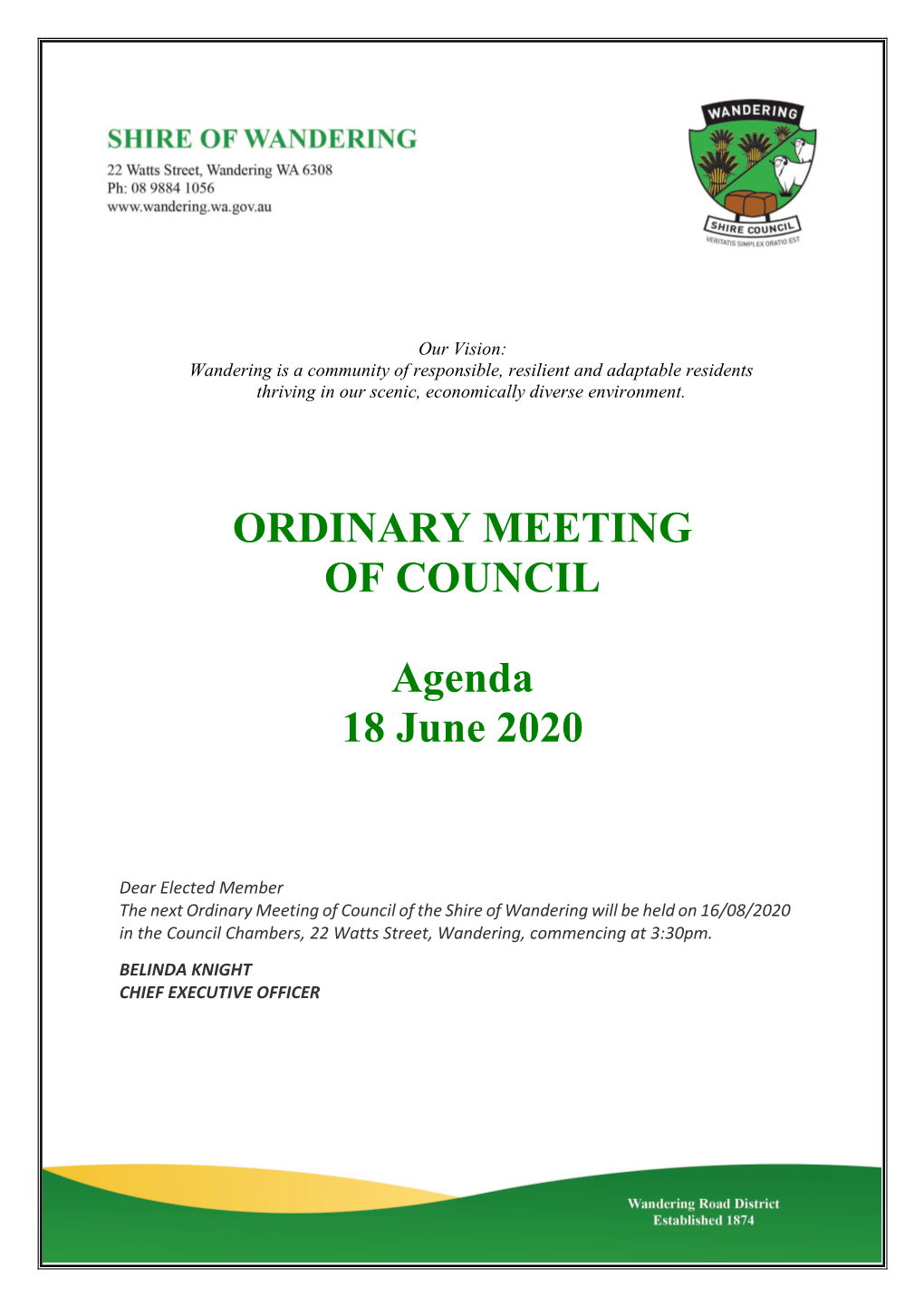 Ordinary Meeting of Council Agenda 18 June 2020