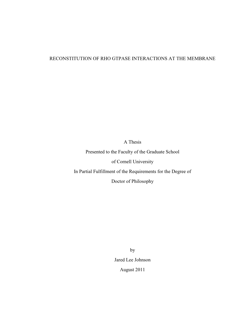 Reconstitution of Rho Gtpase Interactions at the Membrane