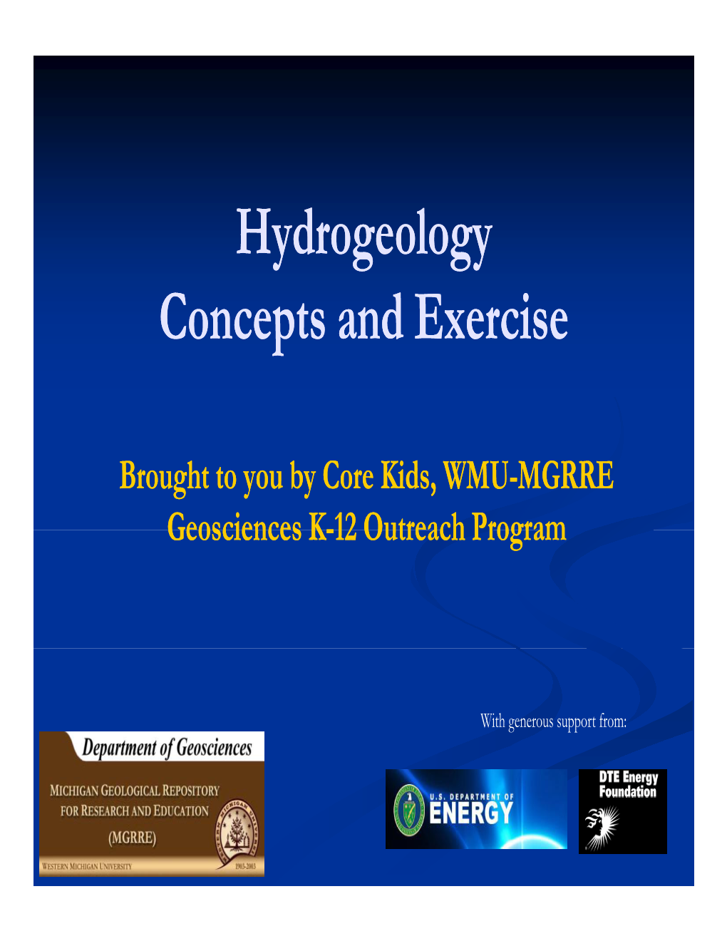Hydrogeology C D I C D I Concepts and Exercise