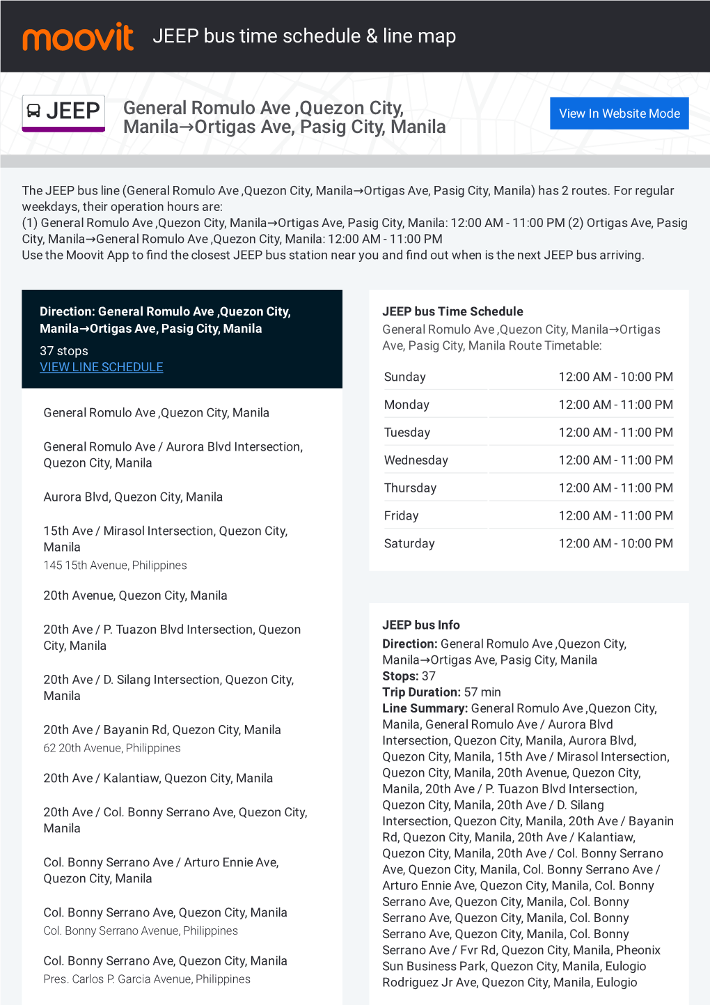 JEEP Bus Time Schedule & Line Route