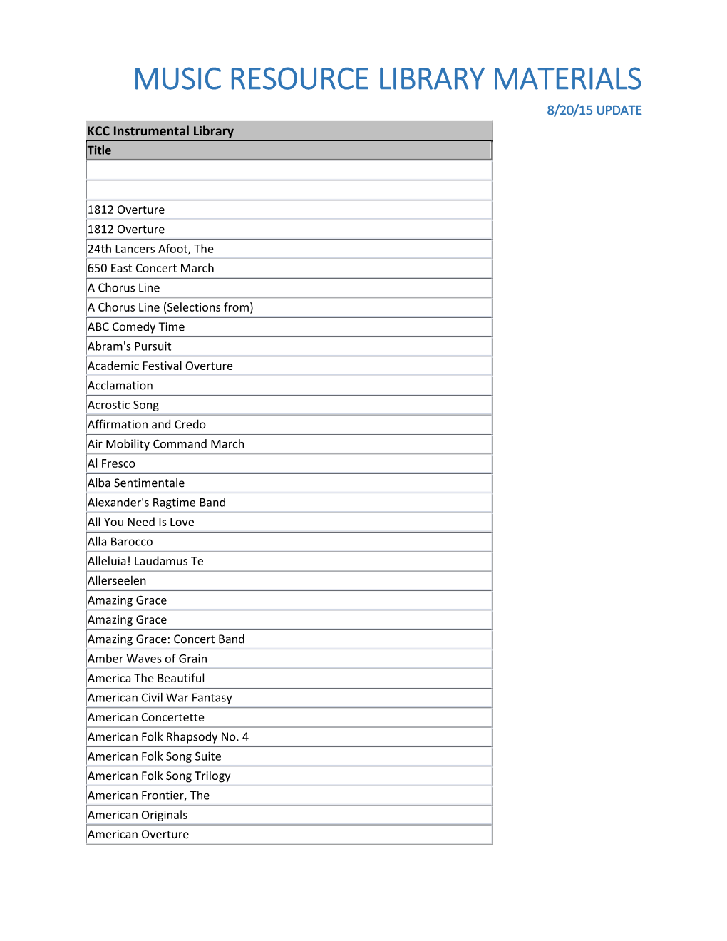 KCC Instrumental Music Library Resources