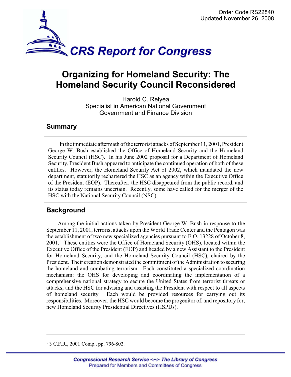 The Homeland Security Council Reconsidered