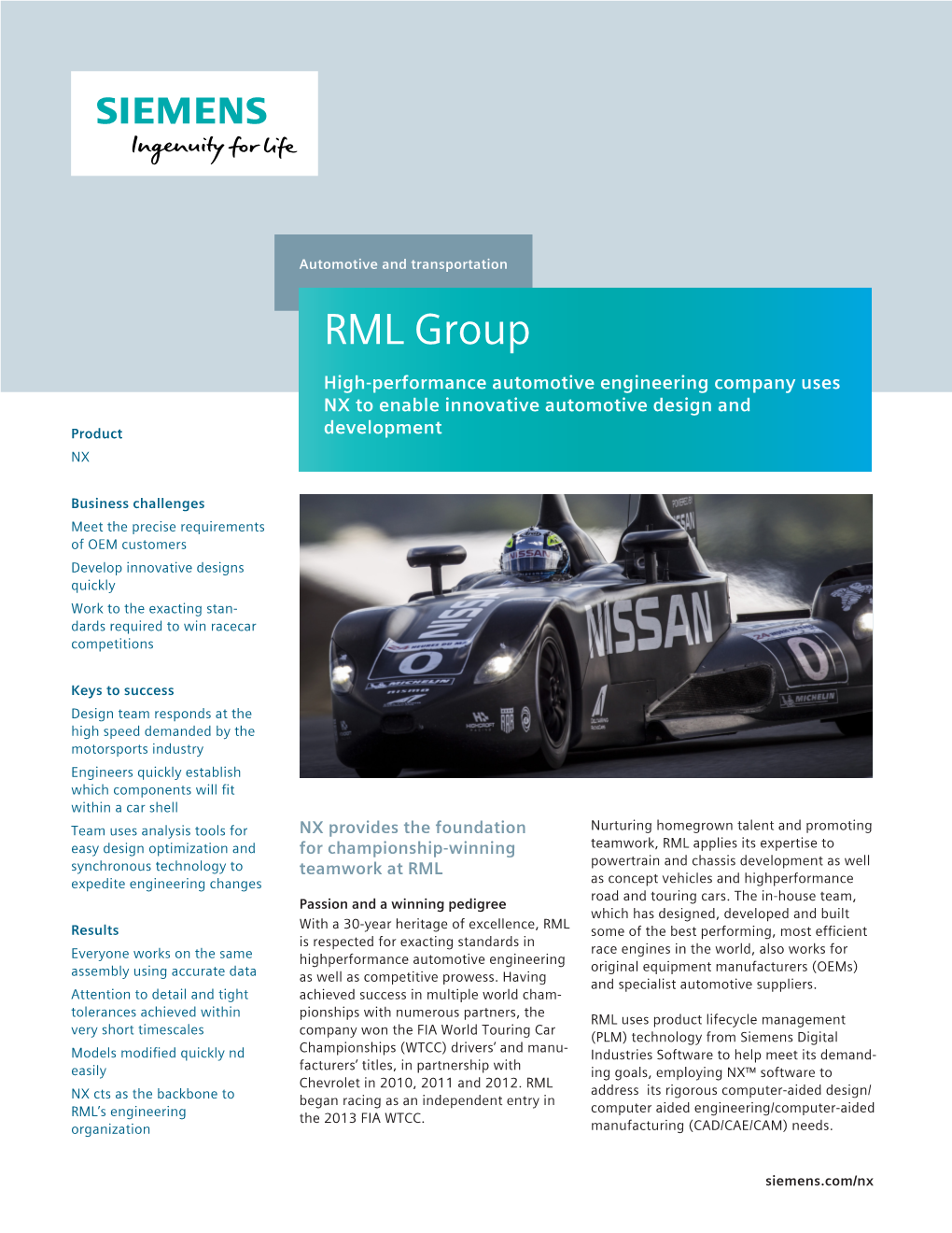 RML Group High-Performance Automotive Engineering Company Uses NX to Enable Innovative Automotive Design and Product Development NX