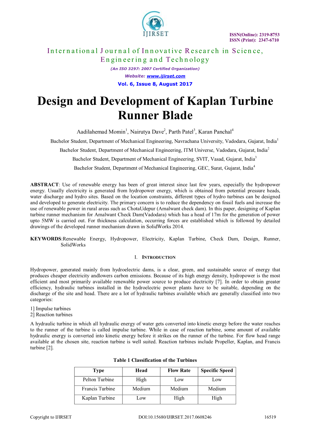 Design and Development of Kaplan Turbine Runner Blade