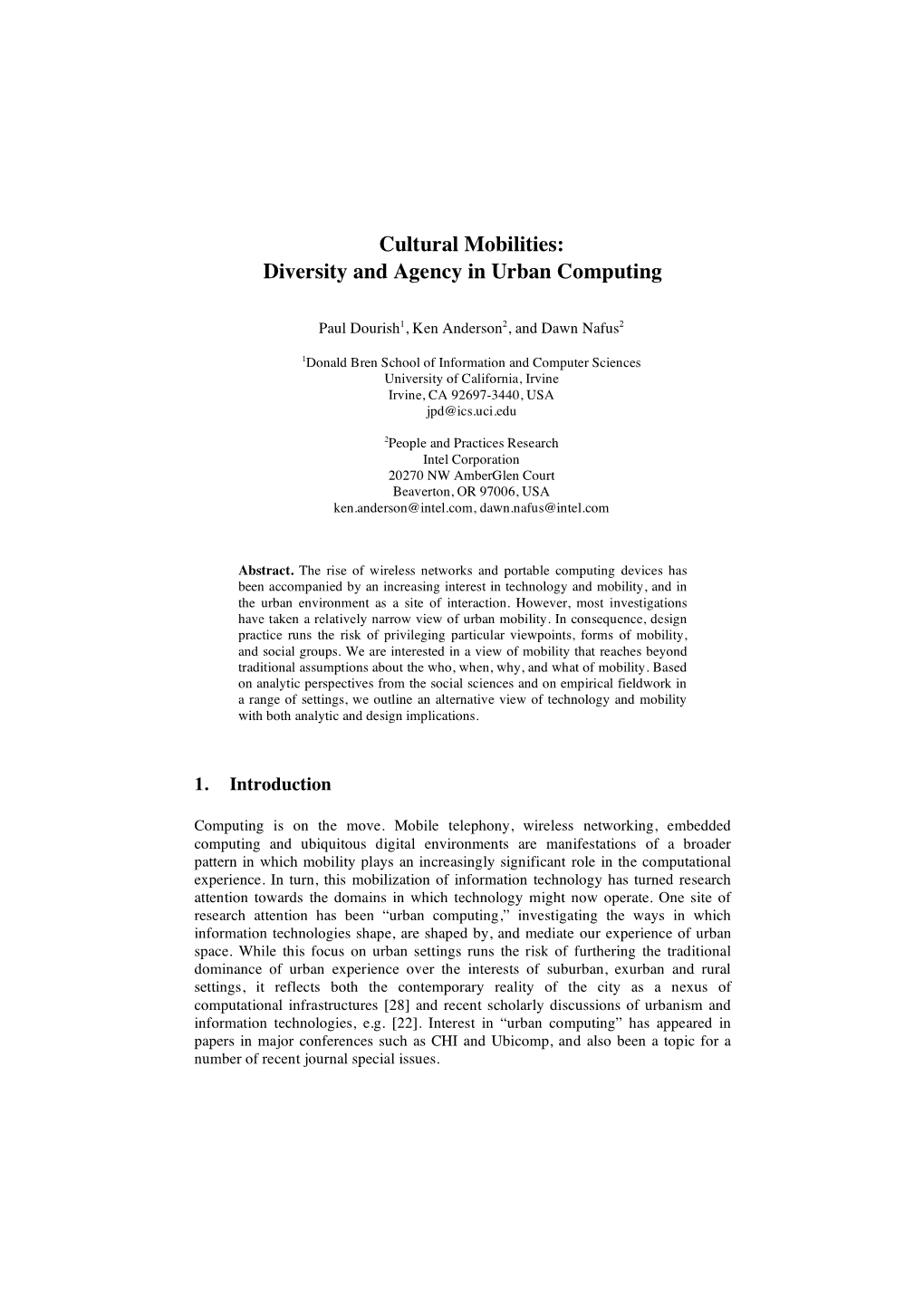 Cultural Mobilities: Diversity and Agency in Urban Computing