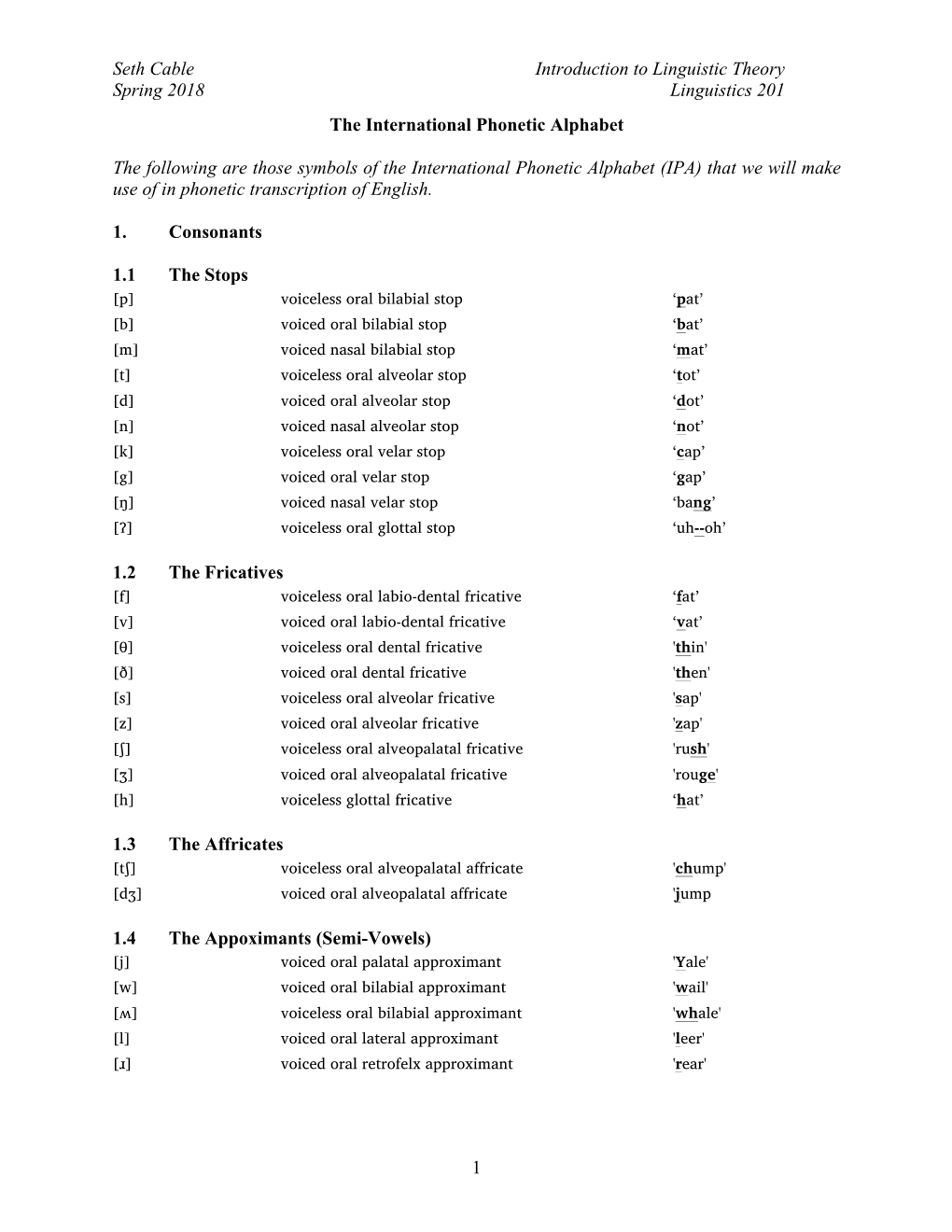 The International Phonetic Alphabet (IPA) That We Will Make Use of in Phonetic Transcription of English