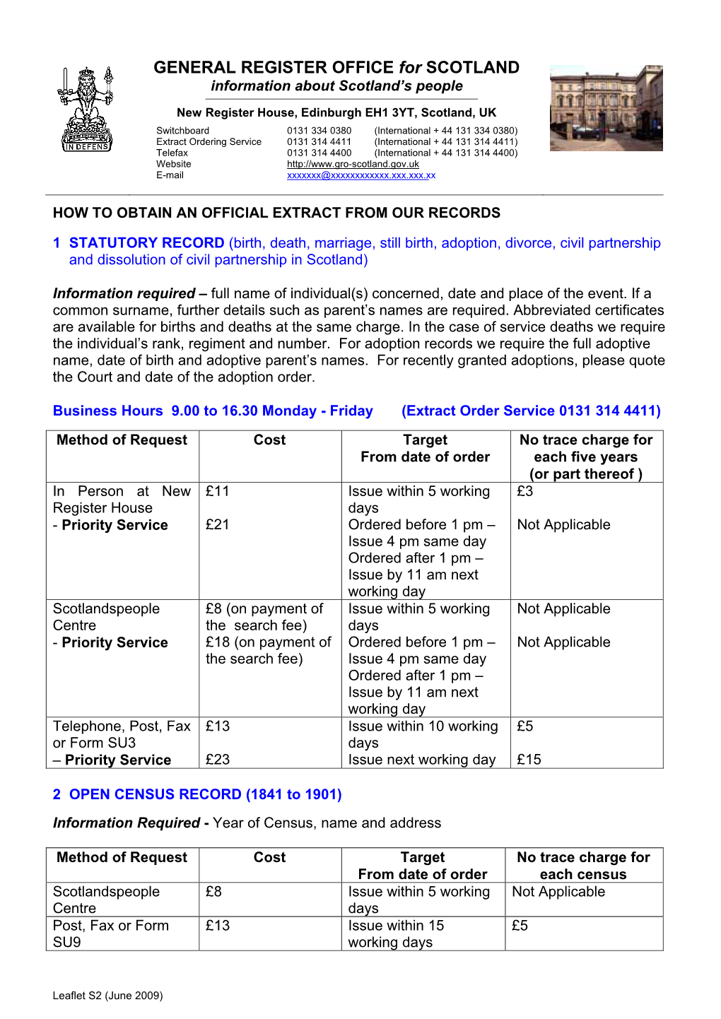 GENERAL REGISTER OFFICE for SCOTLAND Information About Scotland’S People