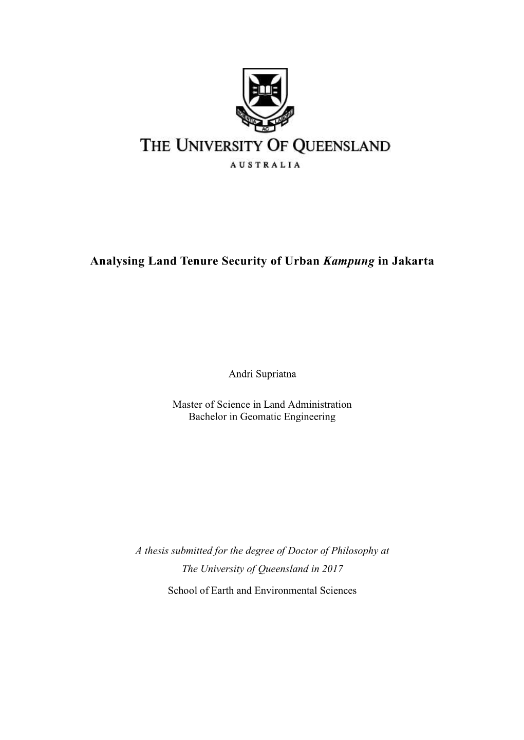 Analysing Land Tenure Security of Urban Kampung in Jakarta