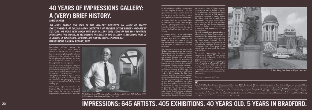Impressions: 645 Artists. 405 Exhibitions. 40 Years Old. 5 Years in Bradford