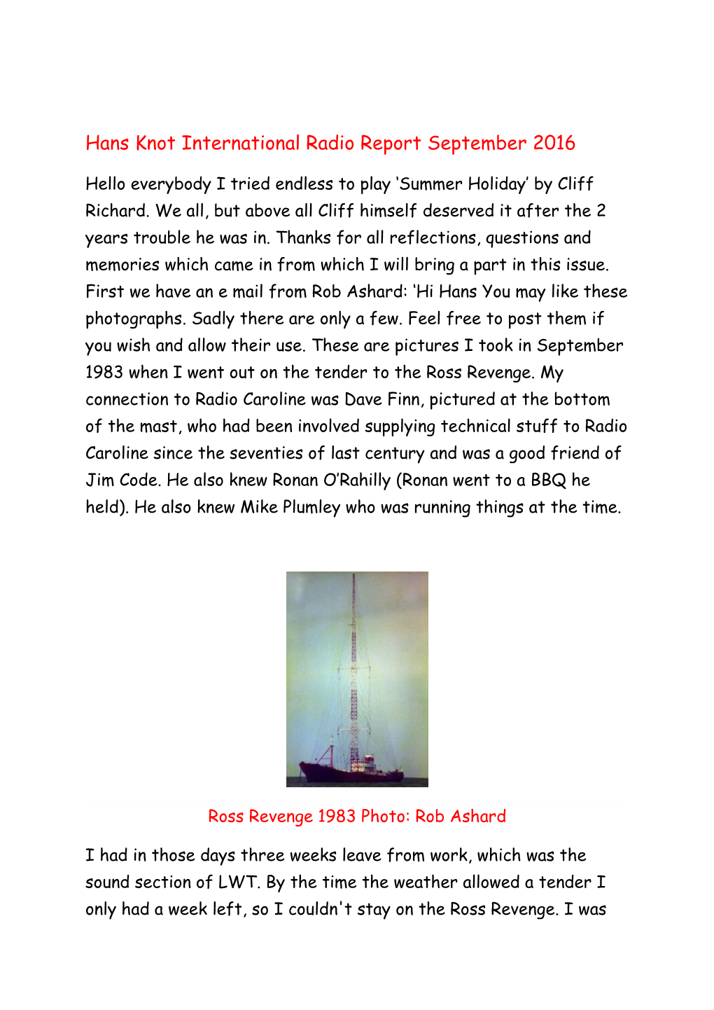 Hans Knot International Radio Report September 2016