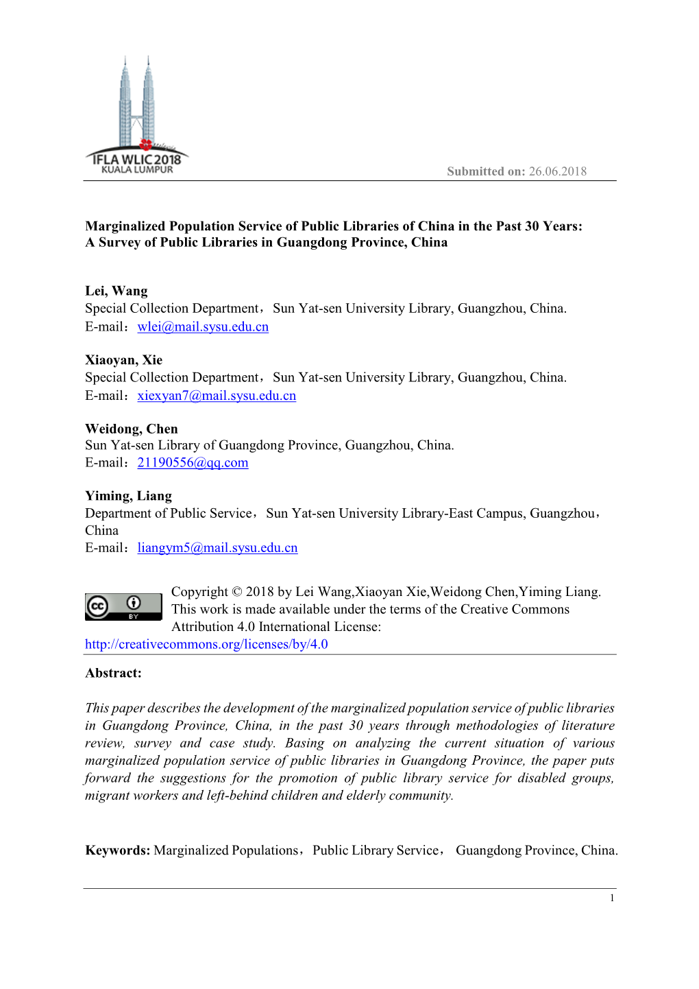 Marginalized Population Service of Public Libraries of China in the Past 30 Years: a Survey of Public Libraries in Guangdong Province, China