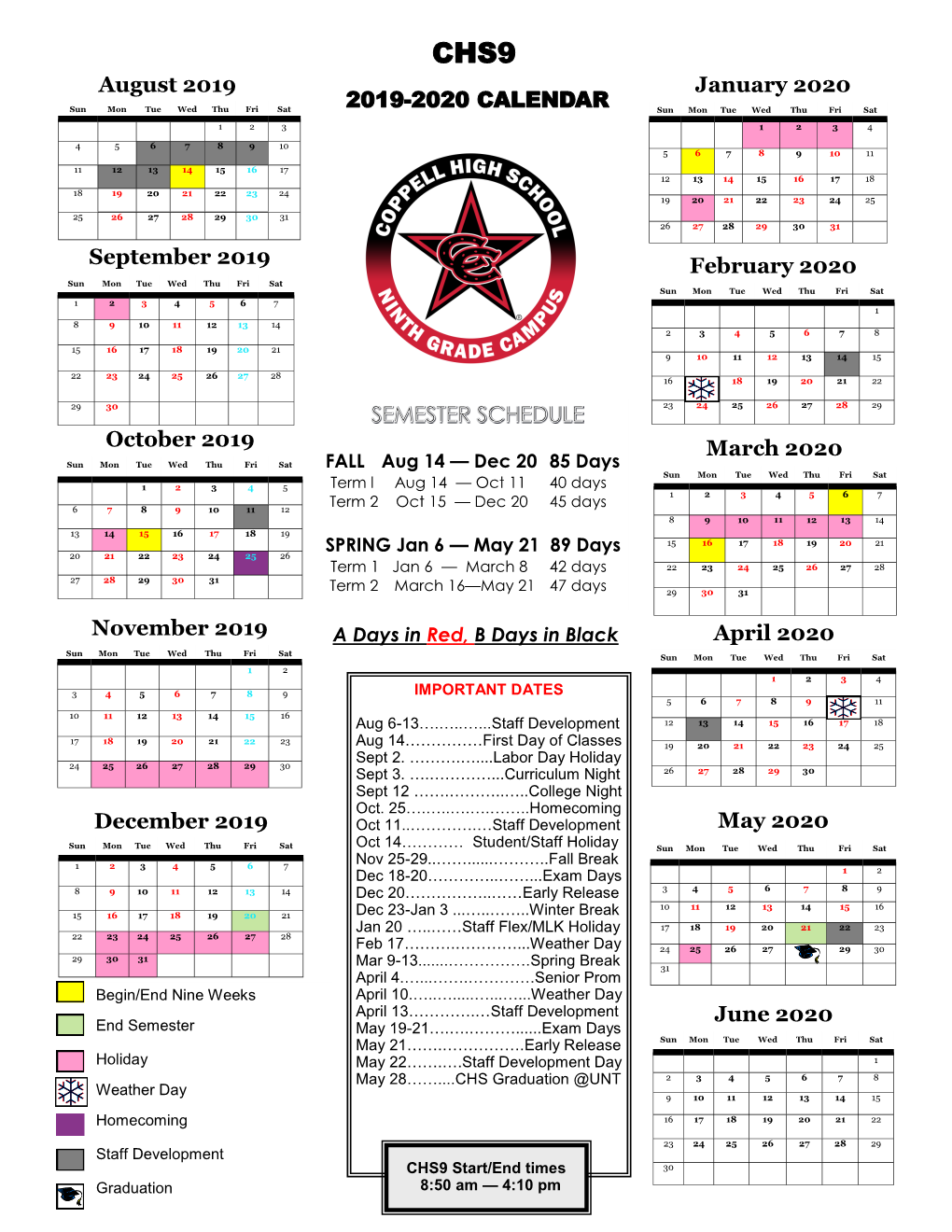 CHS9 Calendar 2019 2020.Pdf