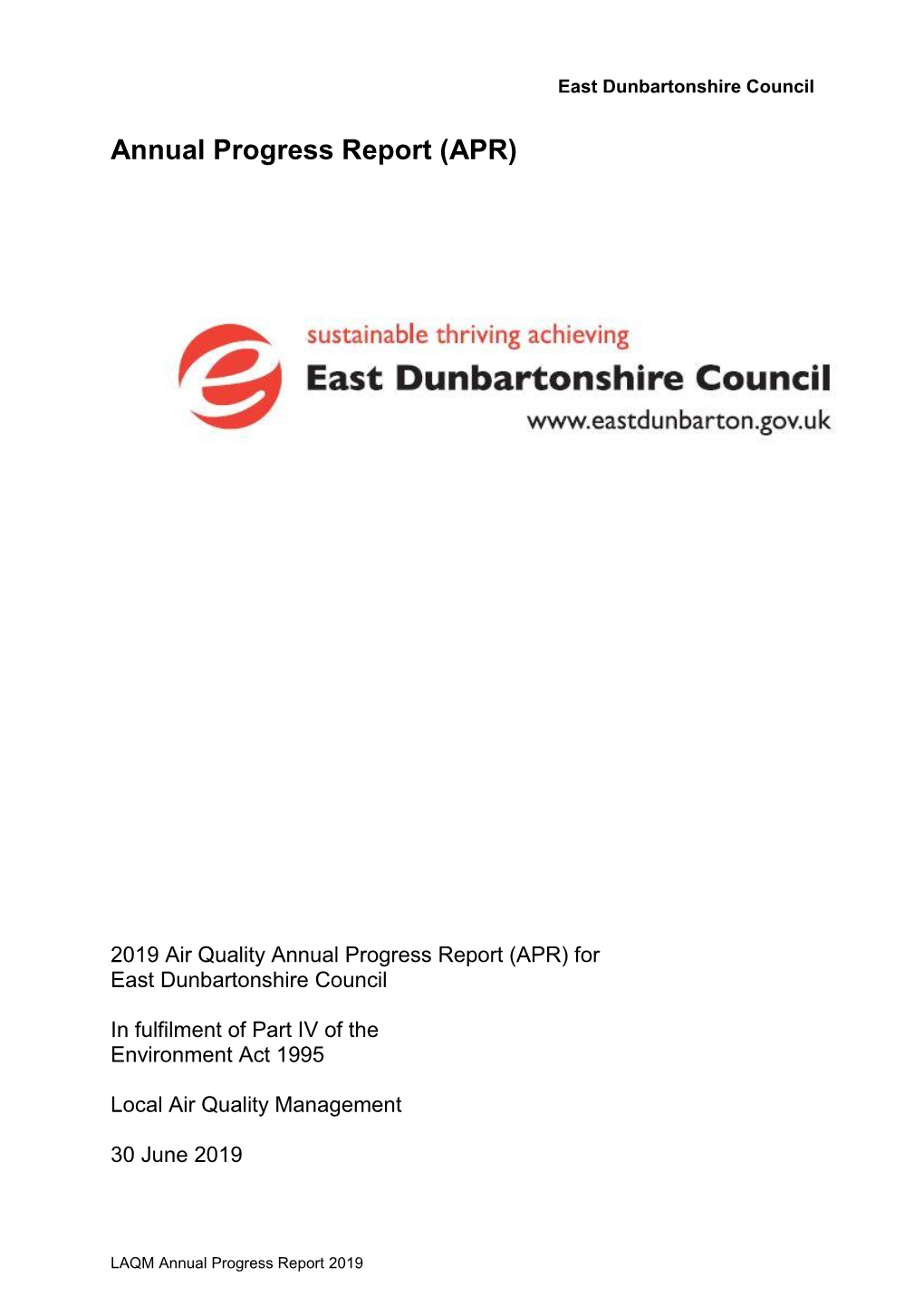 2019 Air Quality Annual Progress Report (APR) for East Dunbartonshire Council
